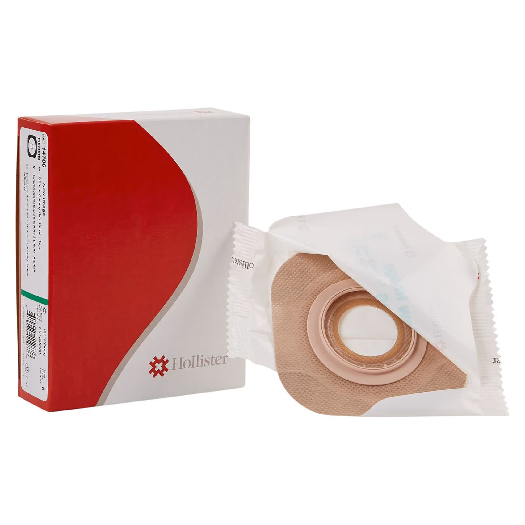 New Image Flat Flextend Skin Barrier, 1-1/4 Inch Stoma, 1-3/4 Inch Flange - Box of 5 - Image 1
