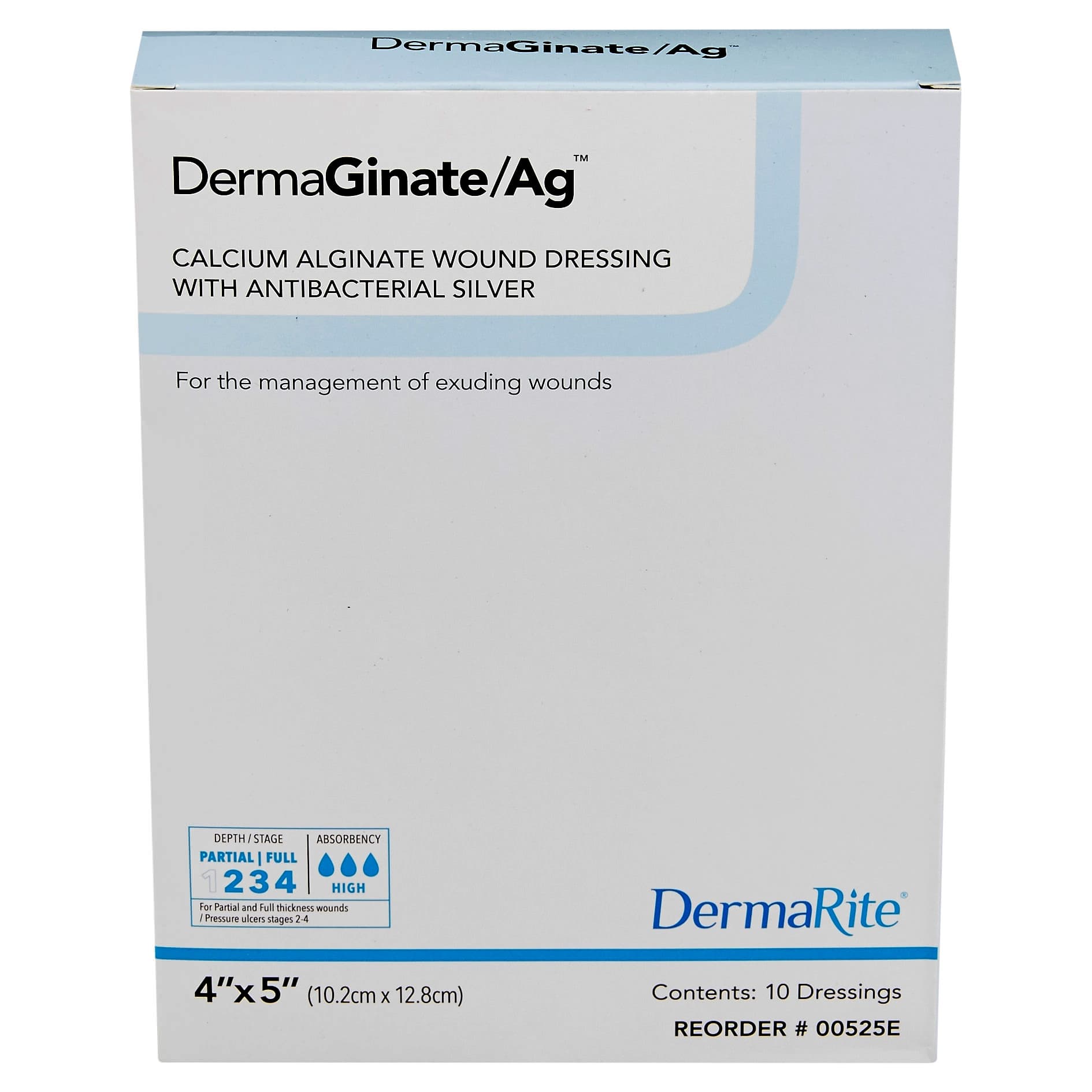 DermaGinate Ag Calcium Alginate Dressing with Antibacterial Silver, 4 x 5 Inch - Box of 10 - Image 1
