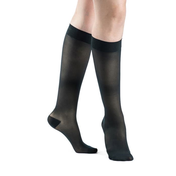 Sigvaris Women's Style Sheer Calf High Compression Socks Closed Toe, 20-30mmHg, Large-Long, Dark Navy - Pair - Image 1
