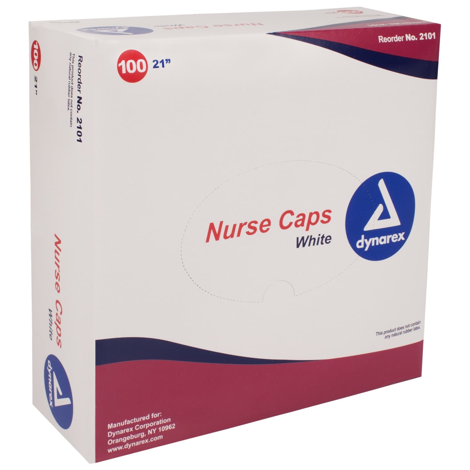 Dynarex White Disposable Nurse Caps, 21" Bouffant - Case of 500 - Image 1