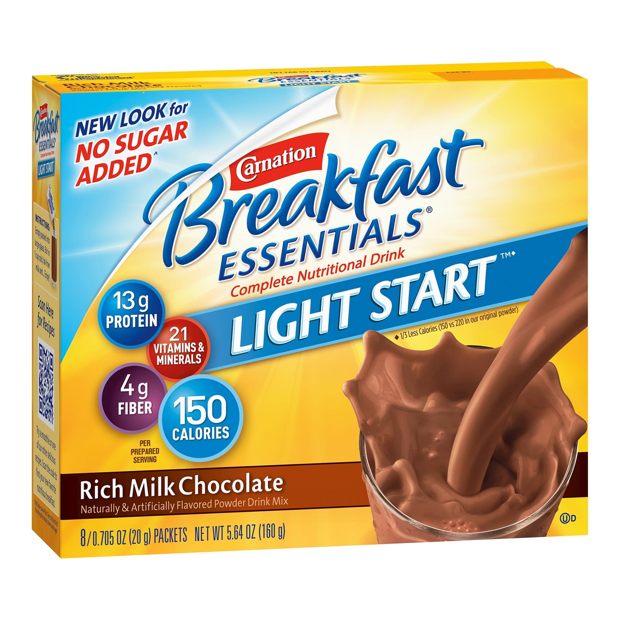 Carnation Breakfast Essentials Light Start Nutritional Powder Drink Mix, Rich Milk Chocolate, 20 Gram - Case of 64 - Image 1