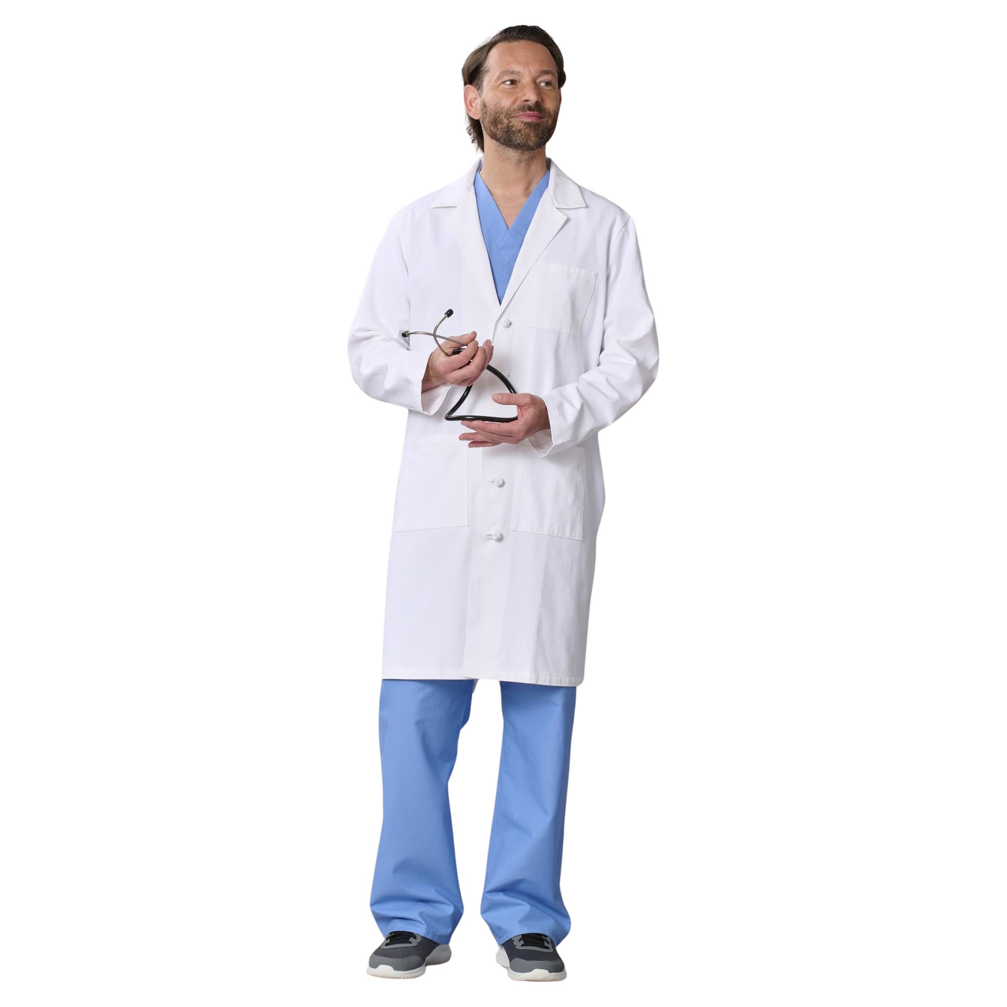 Medline Refine Men's 4-Pocket Full-Length Lab Coat With Knot Button, 40.25 Inch - Each - Image 1