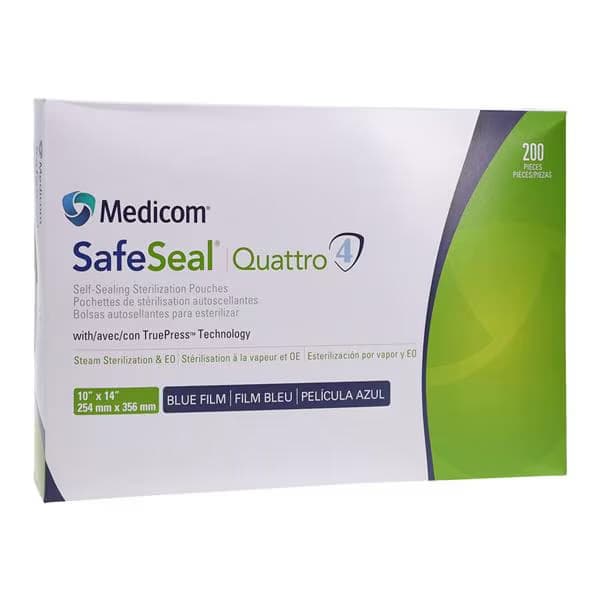 Medicom Safeseal Quattro Sterilization Pouch, 10" x 14" - Case of 1000 - Image 1