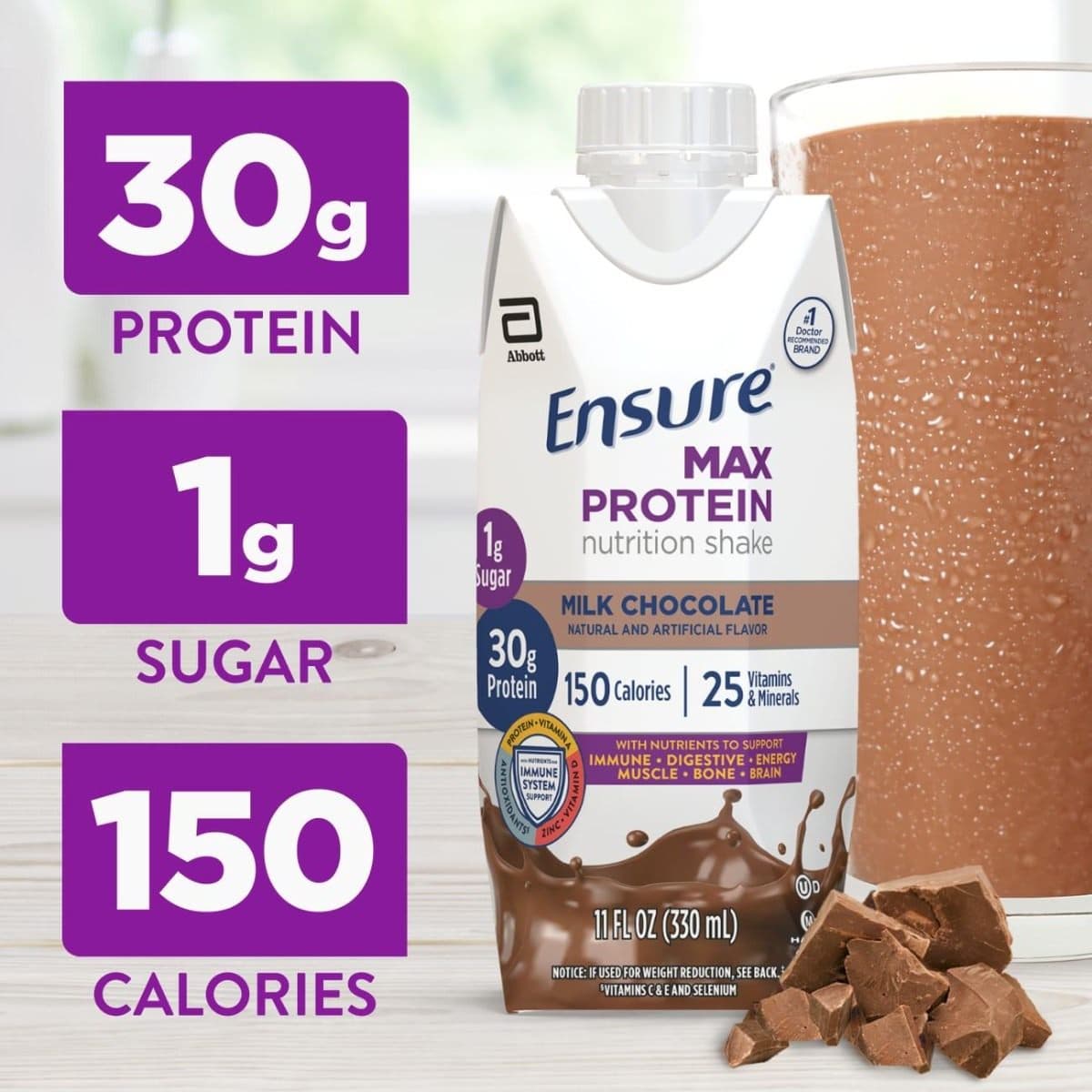Ensure Max Protein Nutritional Shake, Milk Chocolate, 11 oz - Package of 4 - Image 1