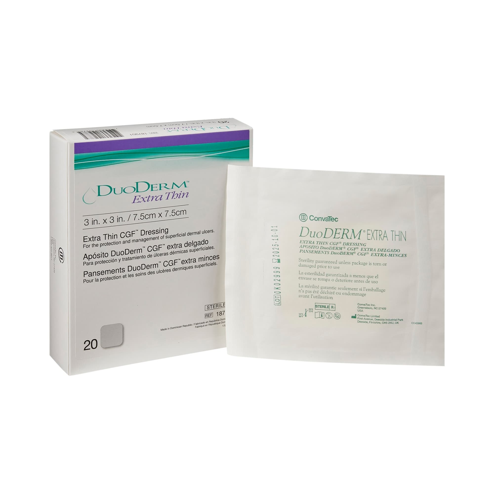 DuoDERM Extra Thin Hydrocolloid Dressing, Square, 3 x 3 Inch - Box of 20 - Image 1