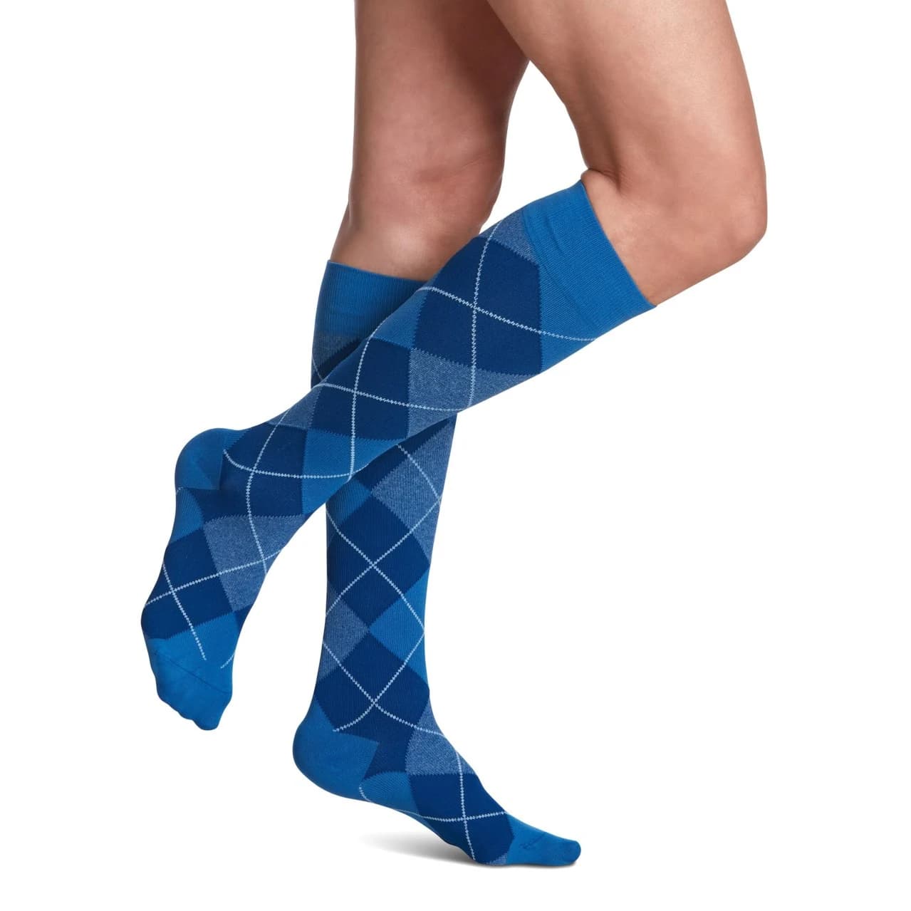 Sigvaris Women Microfiber Shades Calf High Compression Socks, 15-20mmHg, Size C, Royal Blue Argyle - Pair - Image 1