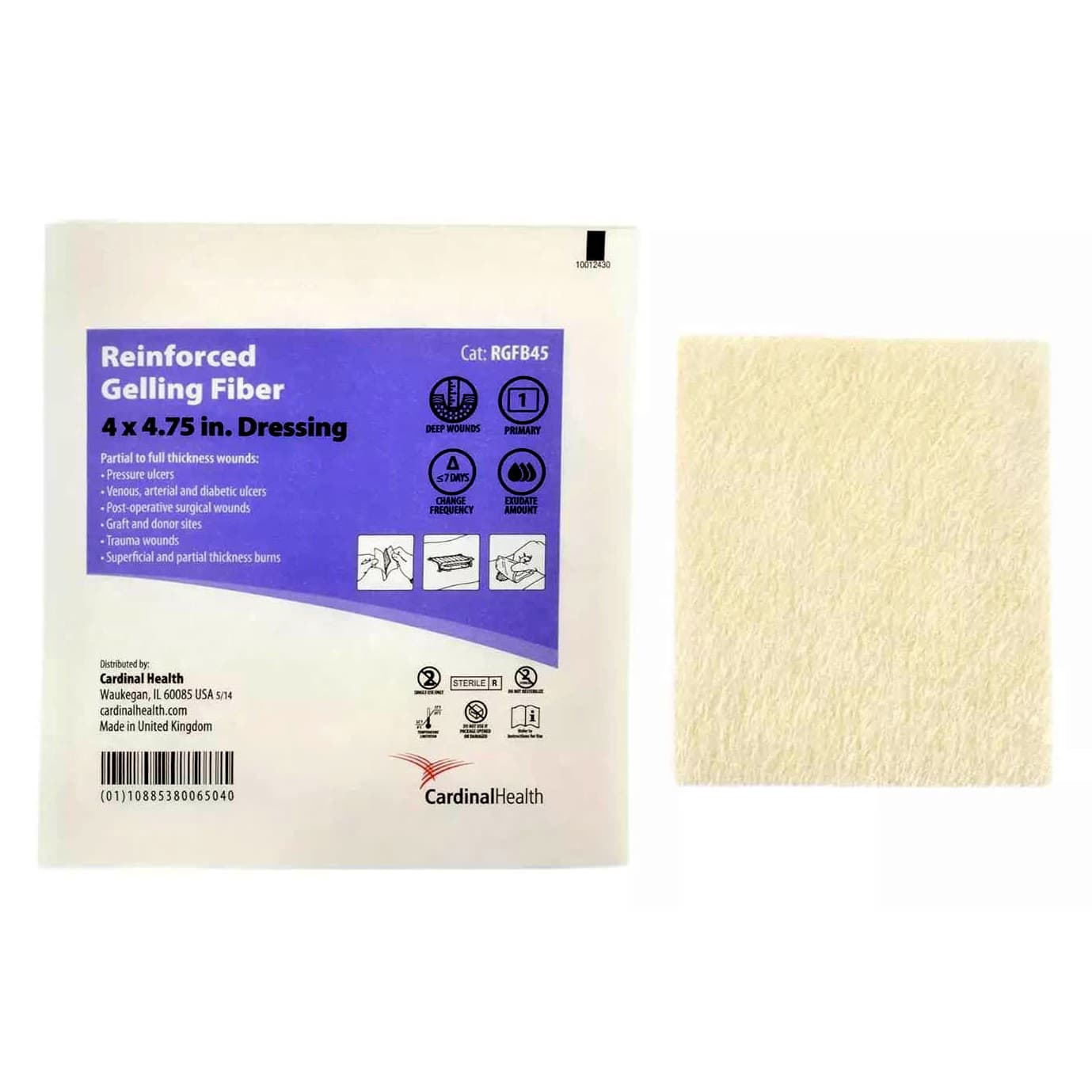 Cardinal Health Reinforced Gelling Fiber Dressings, 4 x 4.75 Inch - Box of 10 - Image 1