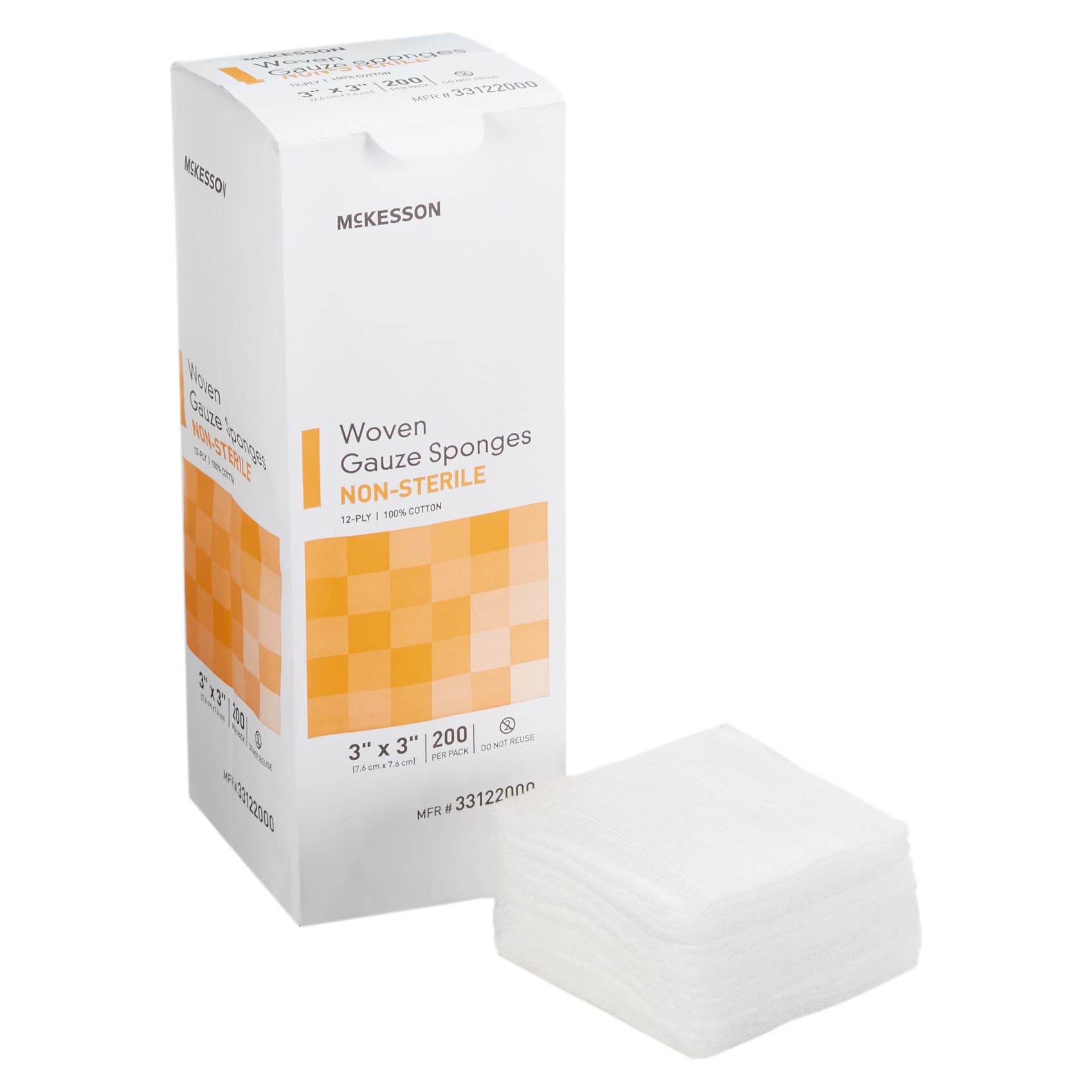 McKesson Cotton Gauze Sponges, 12-Ply, 3 x 3 Inch - Box of 200 - Image 1