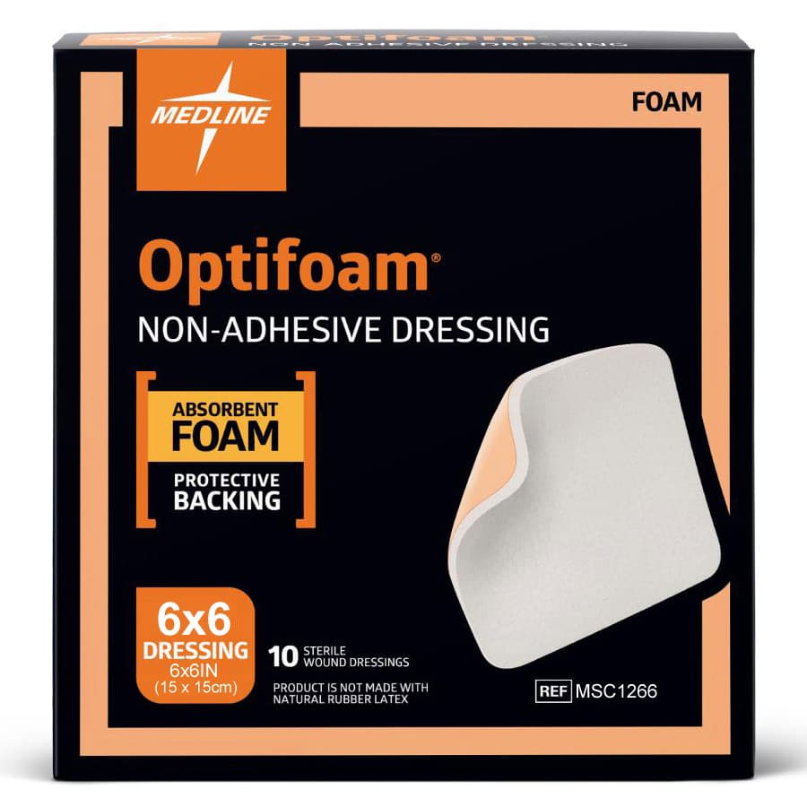 non stick dressing Kendall Telfa Pre-Cut Clear Wound Contact Layer Dressing, Sterile, Non-Adherent 12 inch X 12 inch Ea/1 The film is ventilated to allow the wound to breathe and absorb any fluids Optifoam Non-Adhesive Foam Dressing 6x6