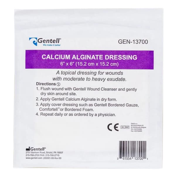 Gentell Calcium Alginate Dressing, 6 x 6 Inch - Each - Image 1