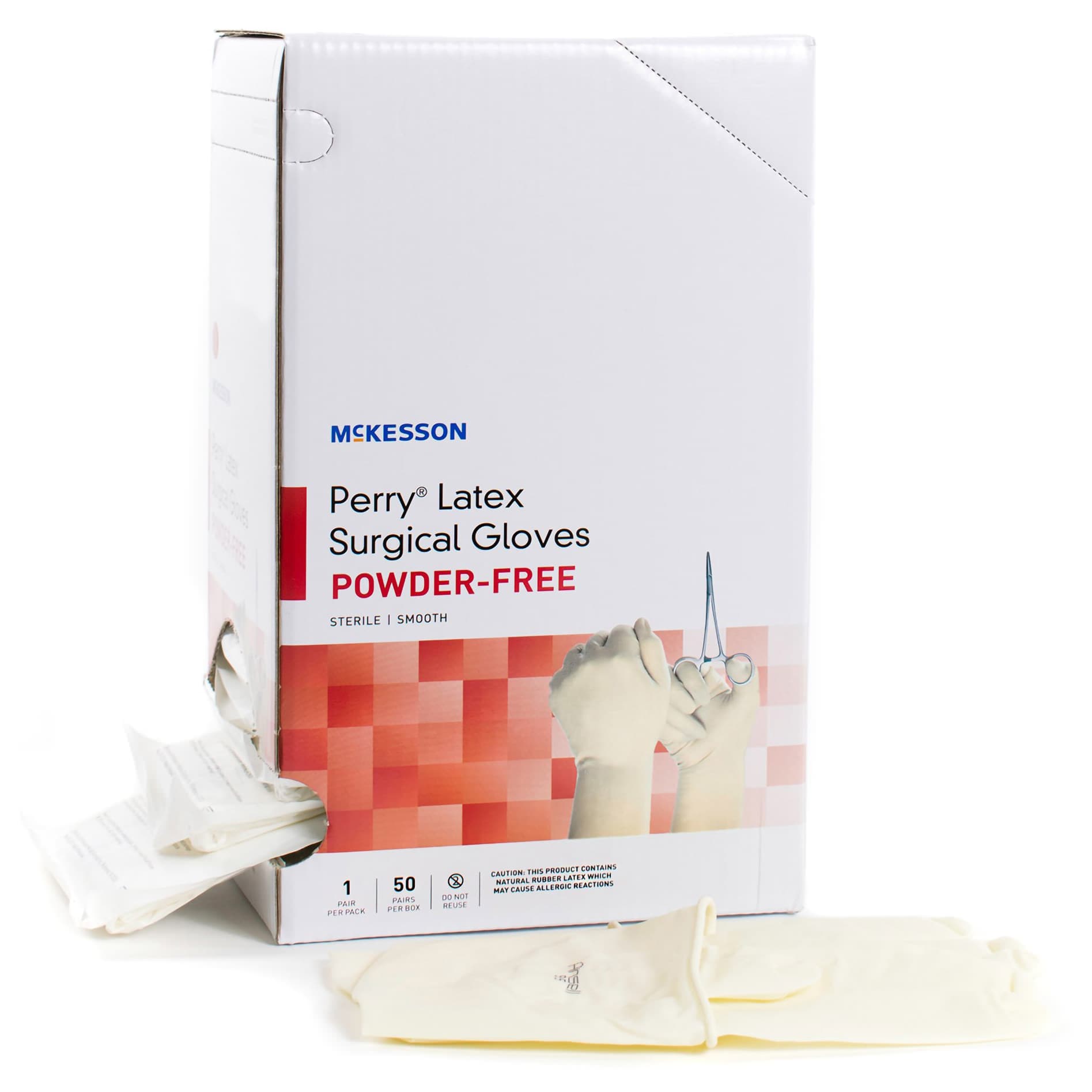 McKesson Perry Latex Powder Free Surgical Glove, Size 7, Cream - Box of 100 - Image 1