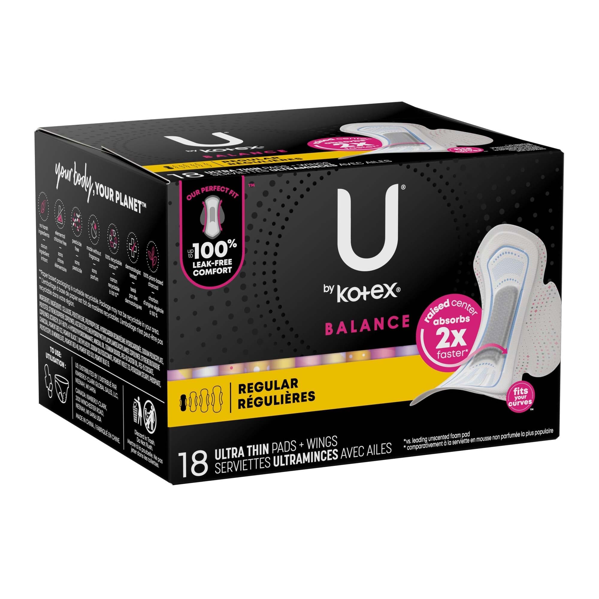 U by Kotex Balance Ultra Thin Pads with Wings, Regular Absorbency
