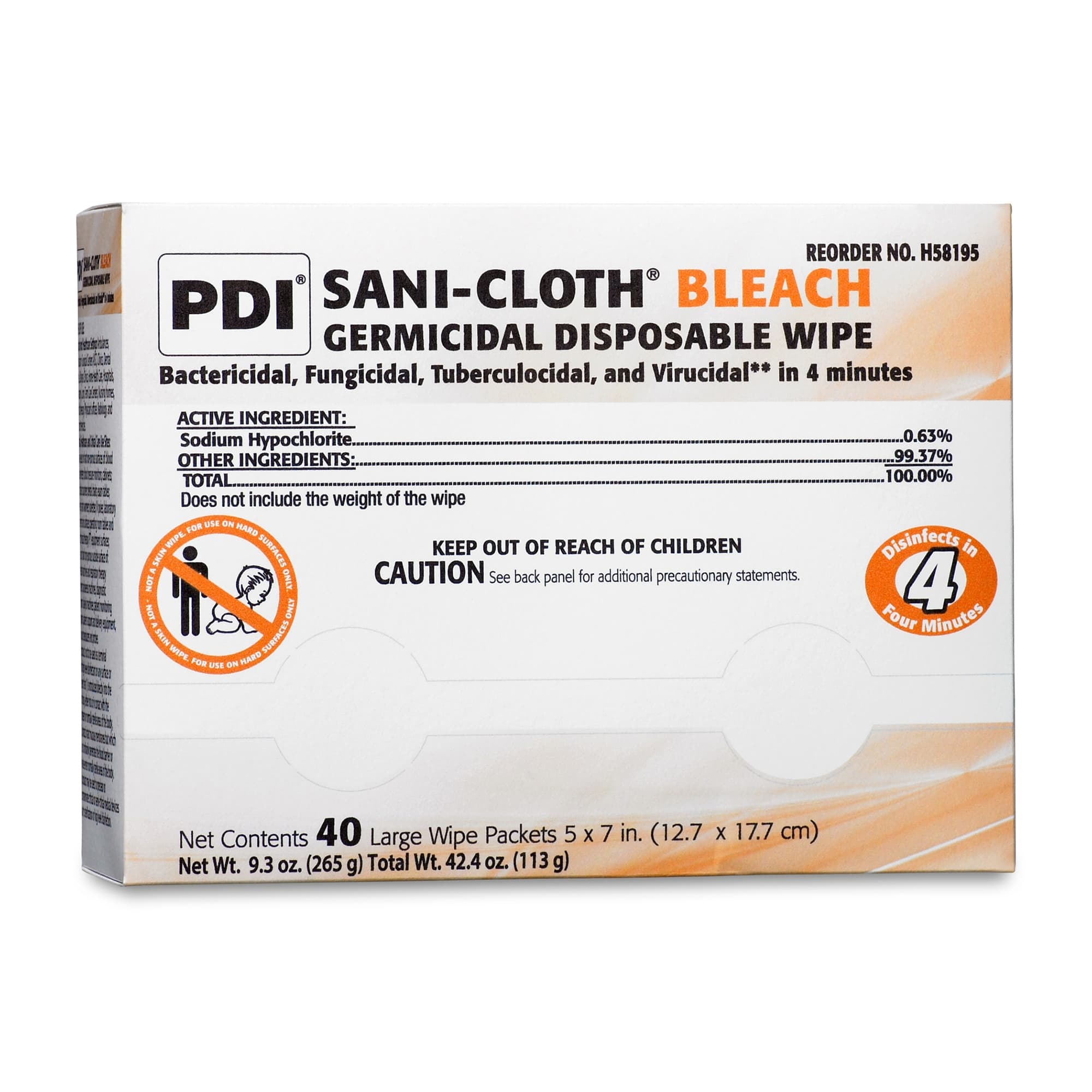 Sani-Cloth Bleach Germicidal Disposable Wipes, Large, Individual Packet - Case of 400 - Image 1