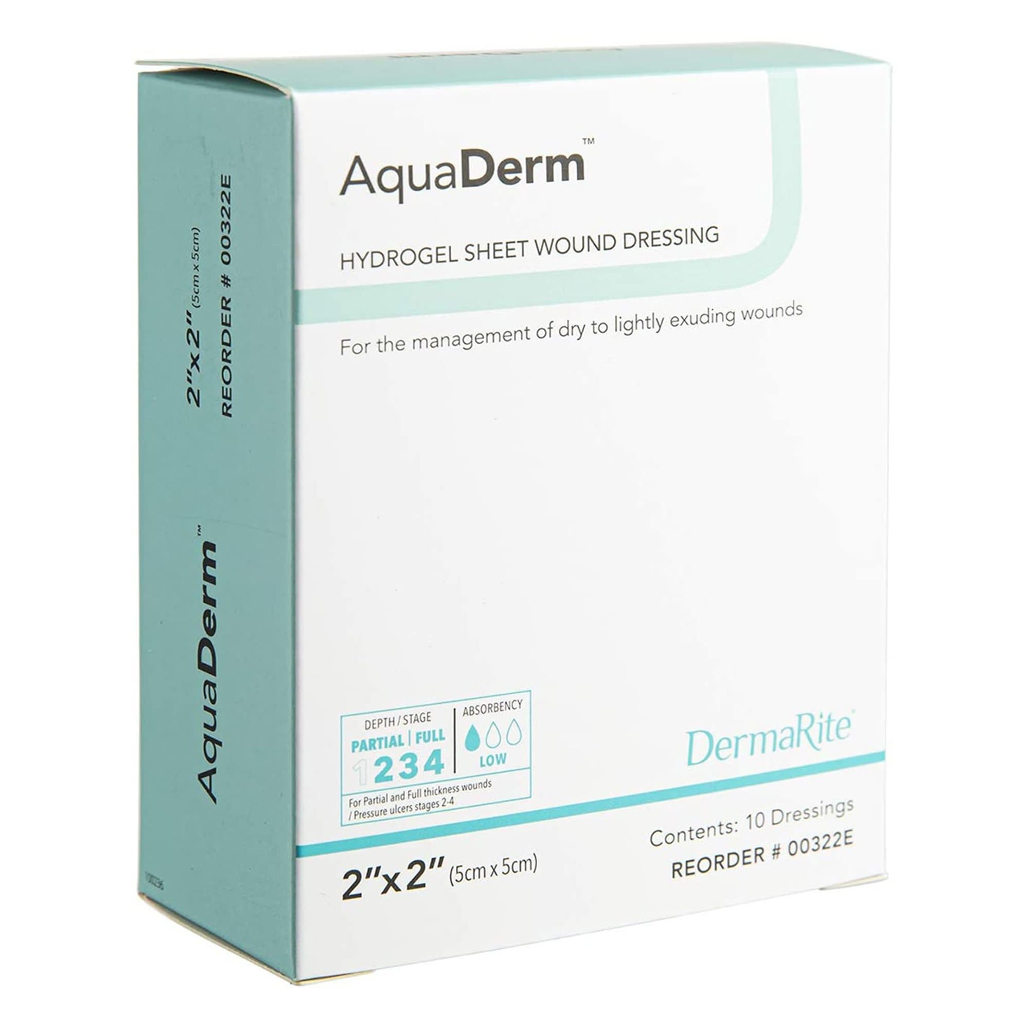 AquaDerm Hydrogel Sheet Wound Dressing, 2 x 2 Inch - Box of 10 - Image 1