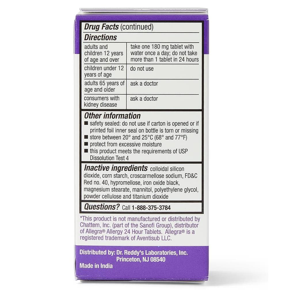 Allegra Fexofenadine Allergy HCL Tablets, 180 mg - Bottle of 30 - Image 7