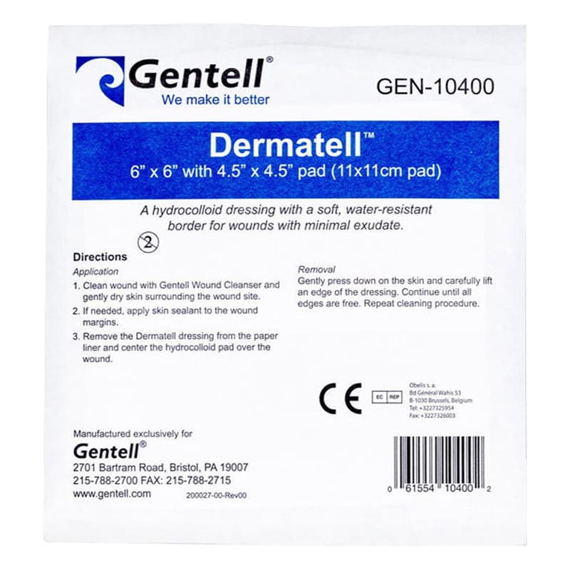Gentell Dermatell Hydrocolloid Bordered Dressing, 6 x 6 Inch - Each - Image 1