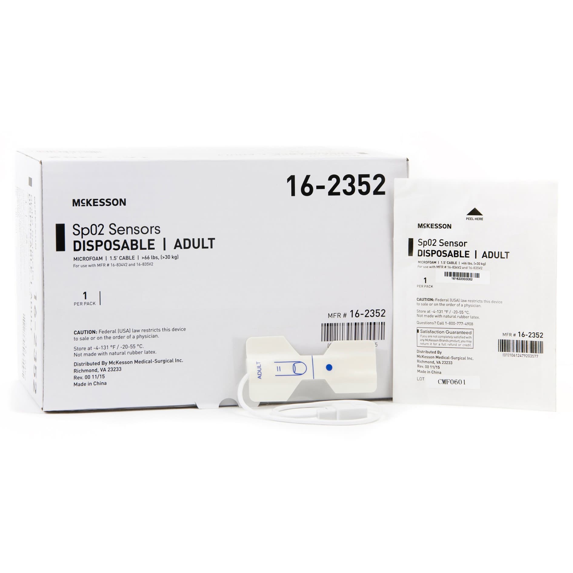 McKesson SPO2 Sensor 1.5 Foot Cord Finger Single Patient Use Adult - Each - Image 1