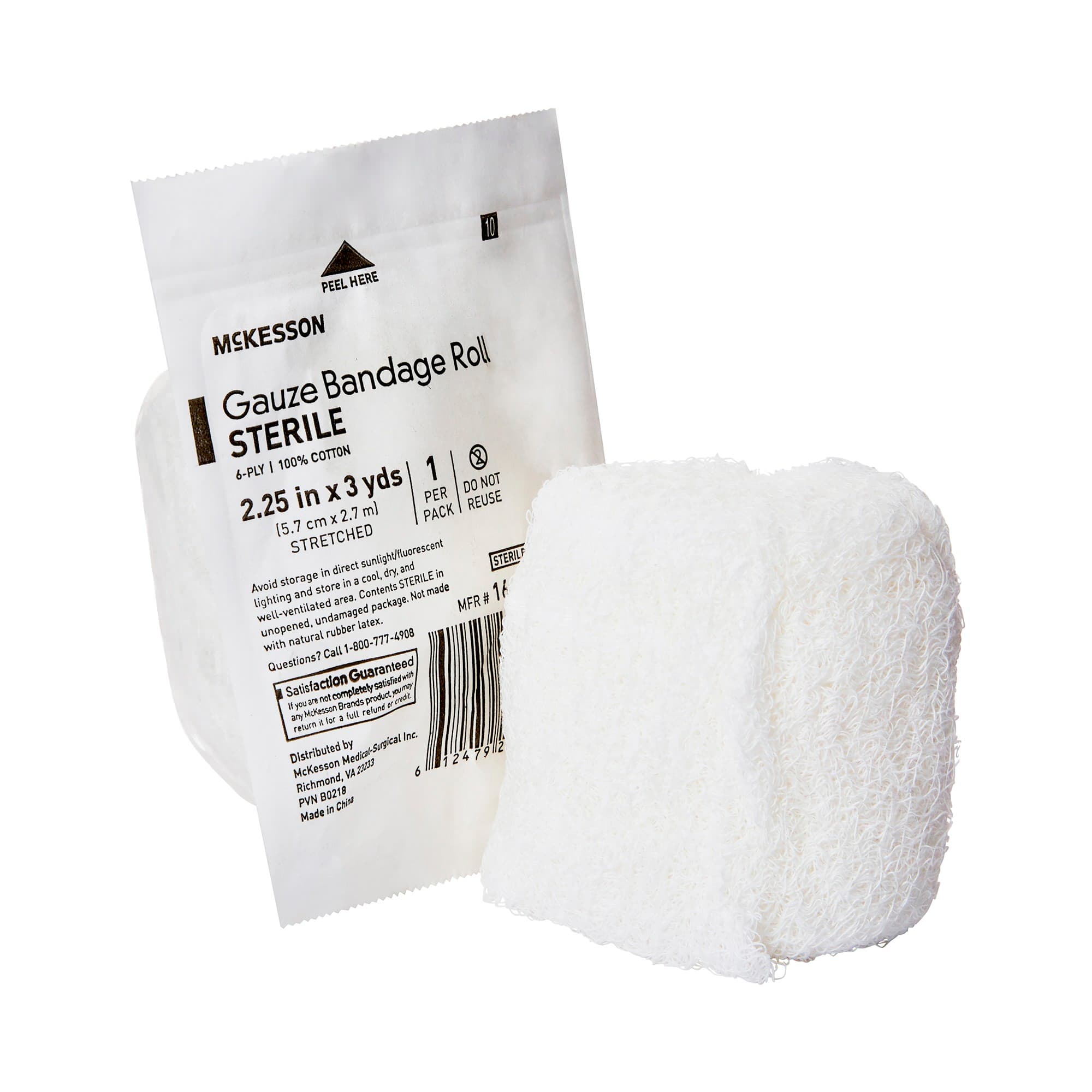 McKesson Fluff Bandage Roll White 6-Ply Roll Shape Sterile, 2-1/4 Inch x 3 Yard - Each - Image 1