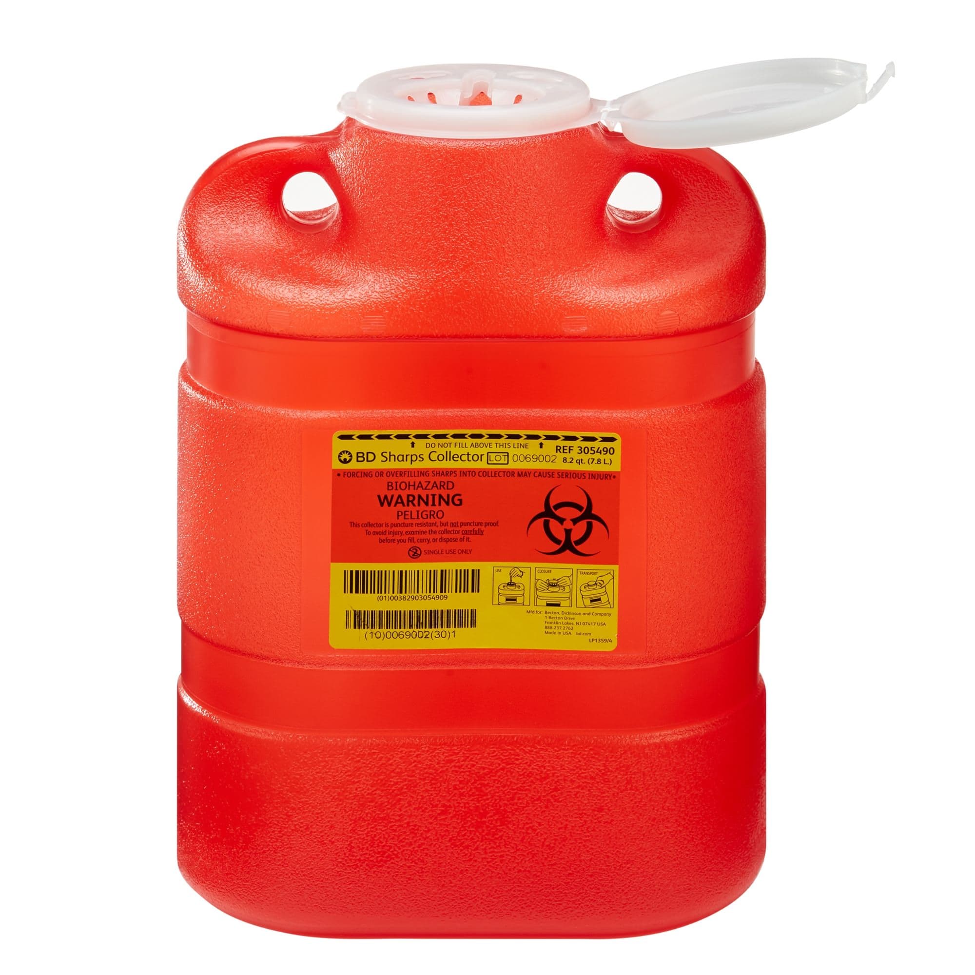 BD Multi-Use One-Piece Sharps Collector, 8.2 Quart, Large - Case of 12 - Image 1