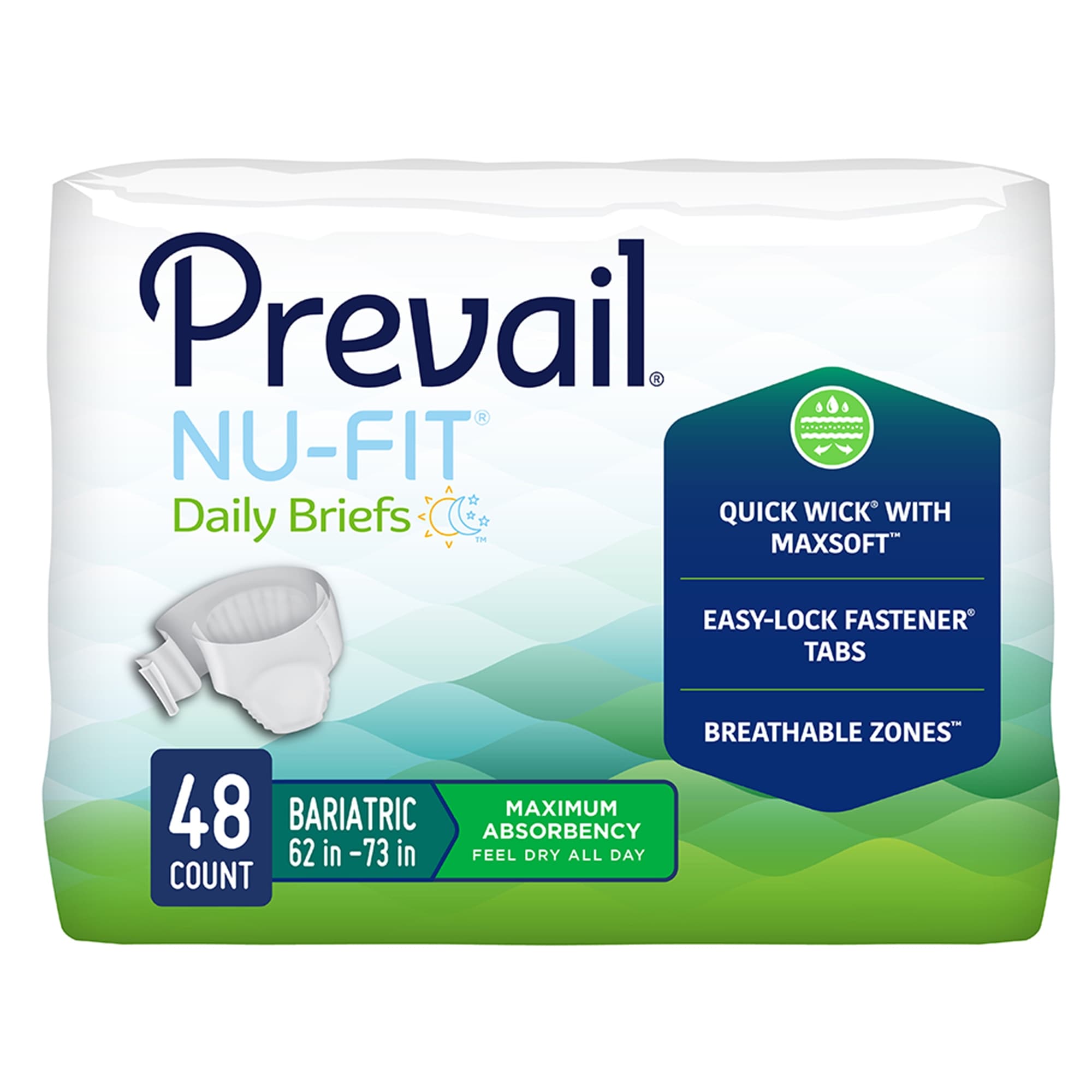 Prevail Nu-Fit Incontinence Adult Daily Briefs, 2XLarge - Case of 48 - Image 1