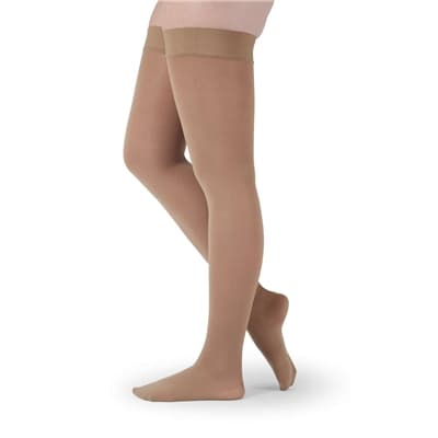 Medi Assure Thigh High 30-40mmHg Compression Stocking with Silicone Top Band Standard, Open Toe, Beige, Small - Pair - Image 1