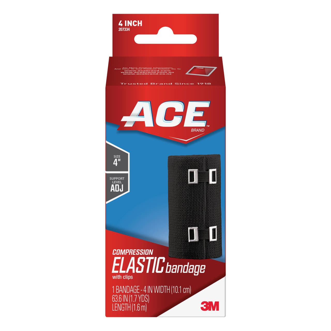 3M Ace Elastic Bandage with Metal Clip, 4" x 63.6" Black - Image 1