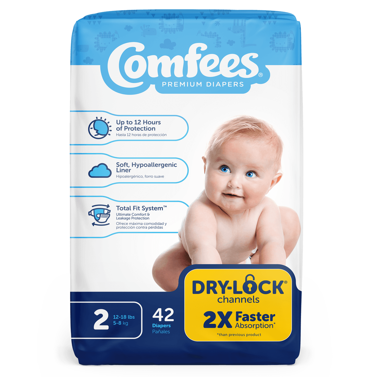 Comfees Premium Baby Diapers, Size 2 - Case of 168 - Image 1