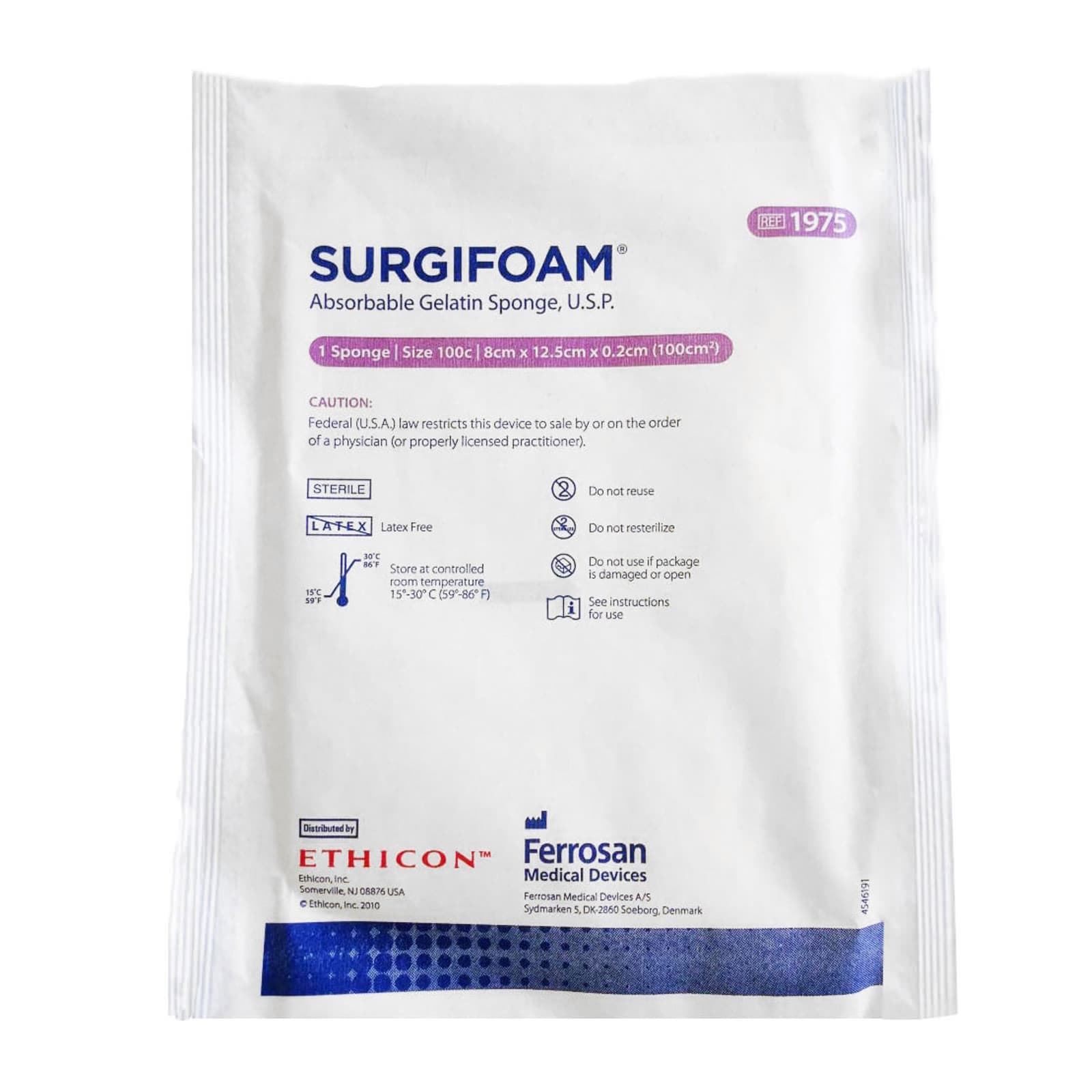 Surgifoam Absorbable Gelatin Sponge, 8 cm x 12.5 cm x 2 mm - Each - Image 1