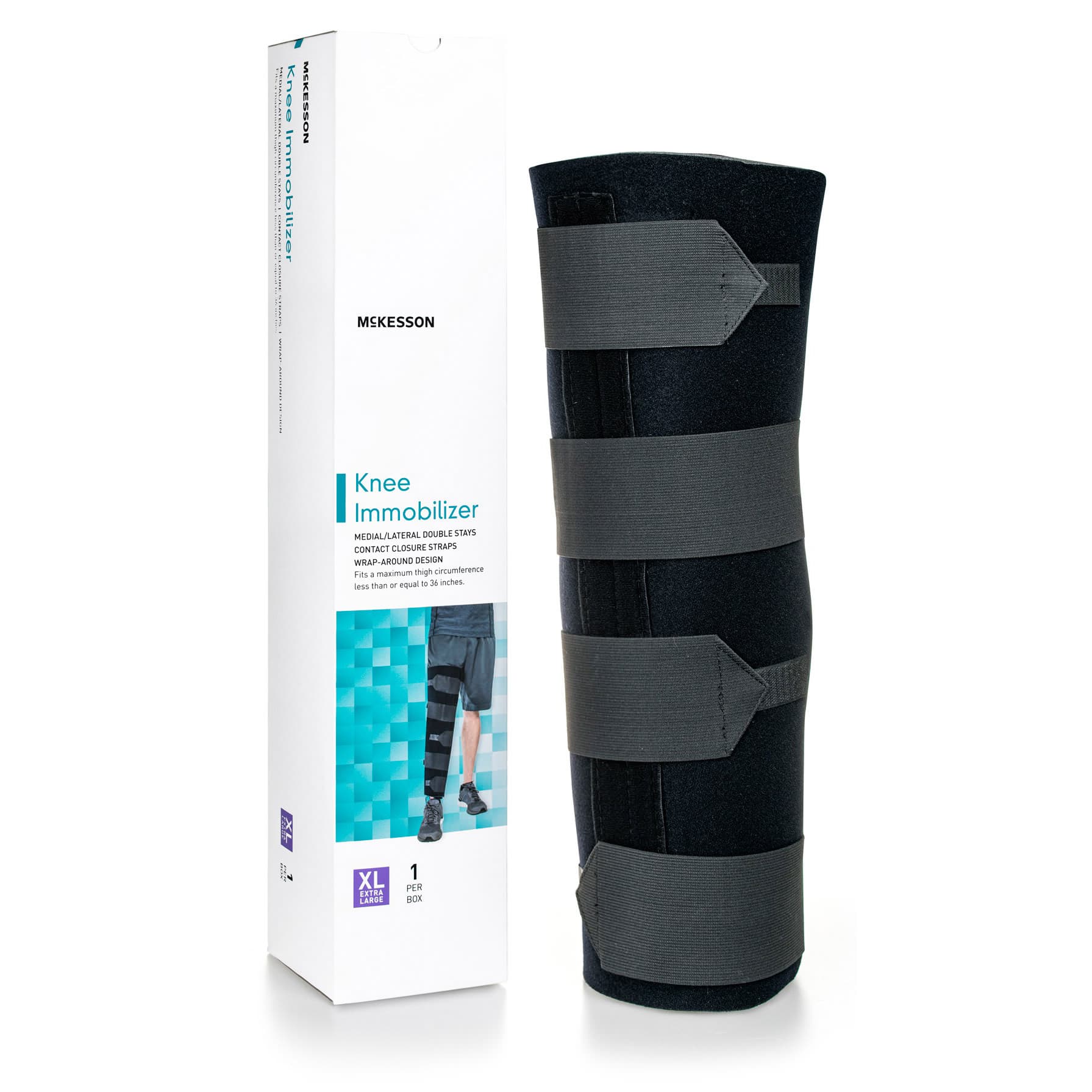 McKesson Knee Immobilizer Black Left or Right Knee, Up To 36 Inch Thigh, 24 Inch Length, X-Large - Image 1