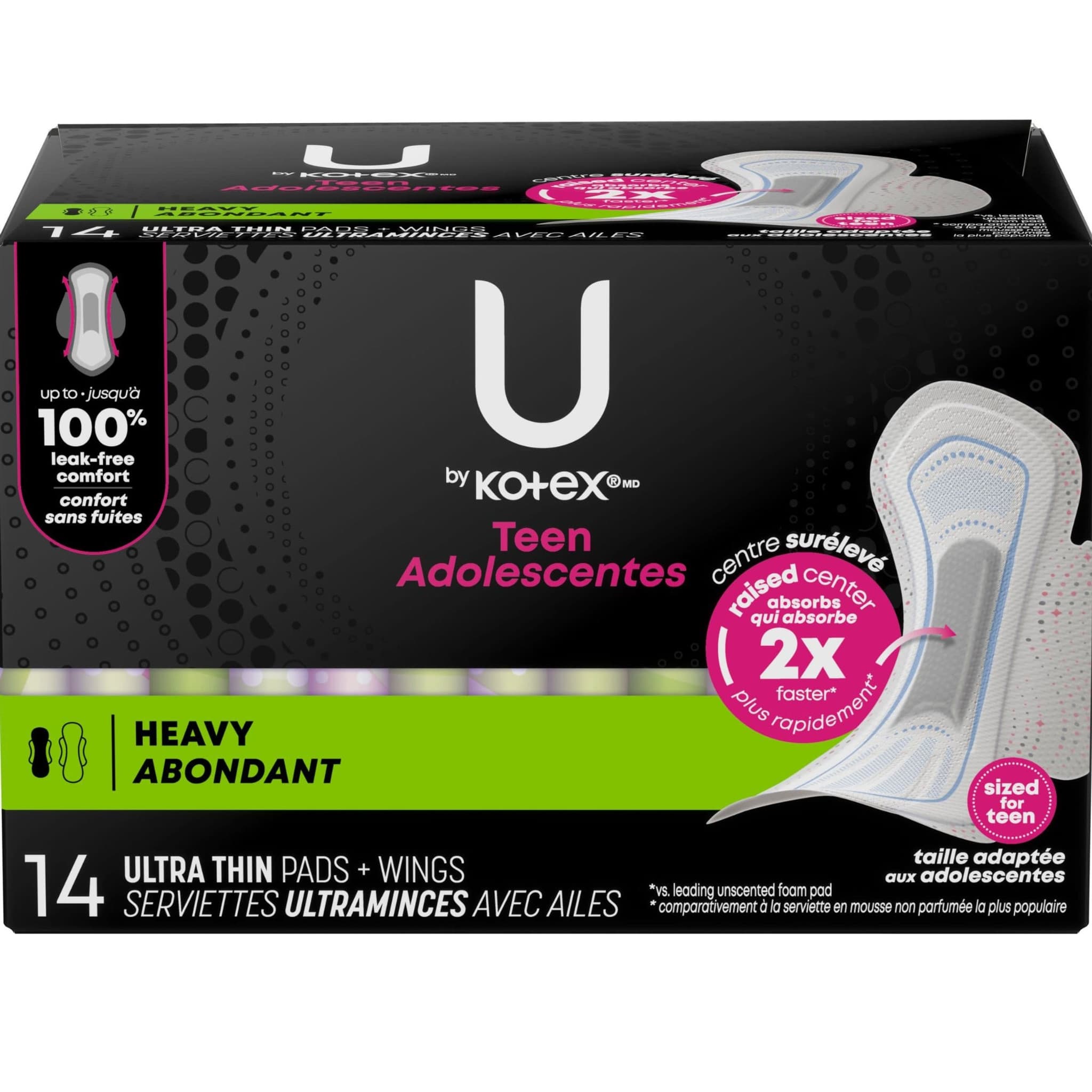 U by Kotex Teen Ultra Thin Pads with Wings, Heavy Absorbency - Image 1