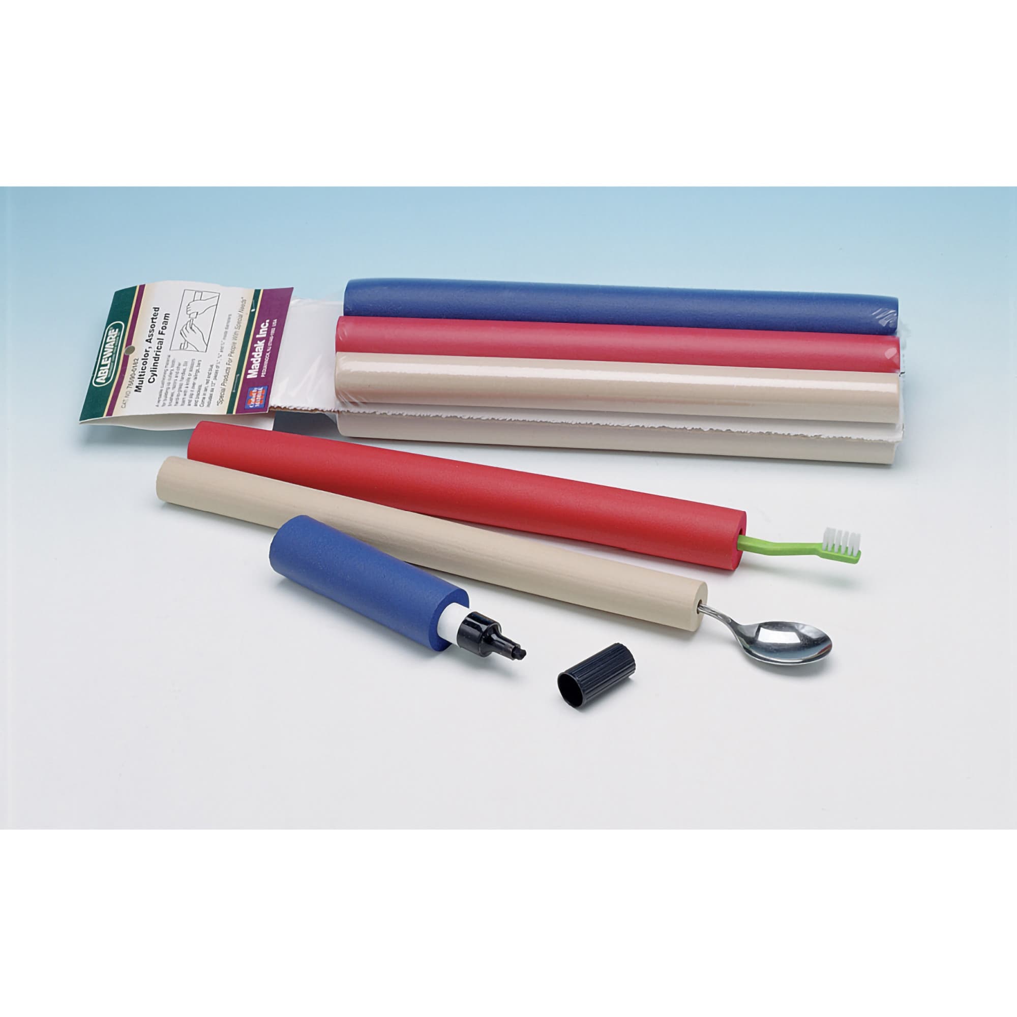 Maddak Closed-Cell Foam Hand Grip Tubing Kit, 12" x 3.25" x 2.25" Tan/Red/Blue - Package of 6