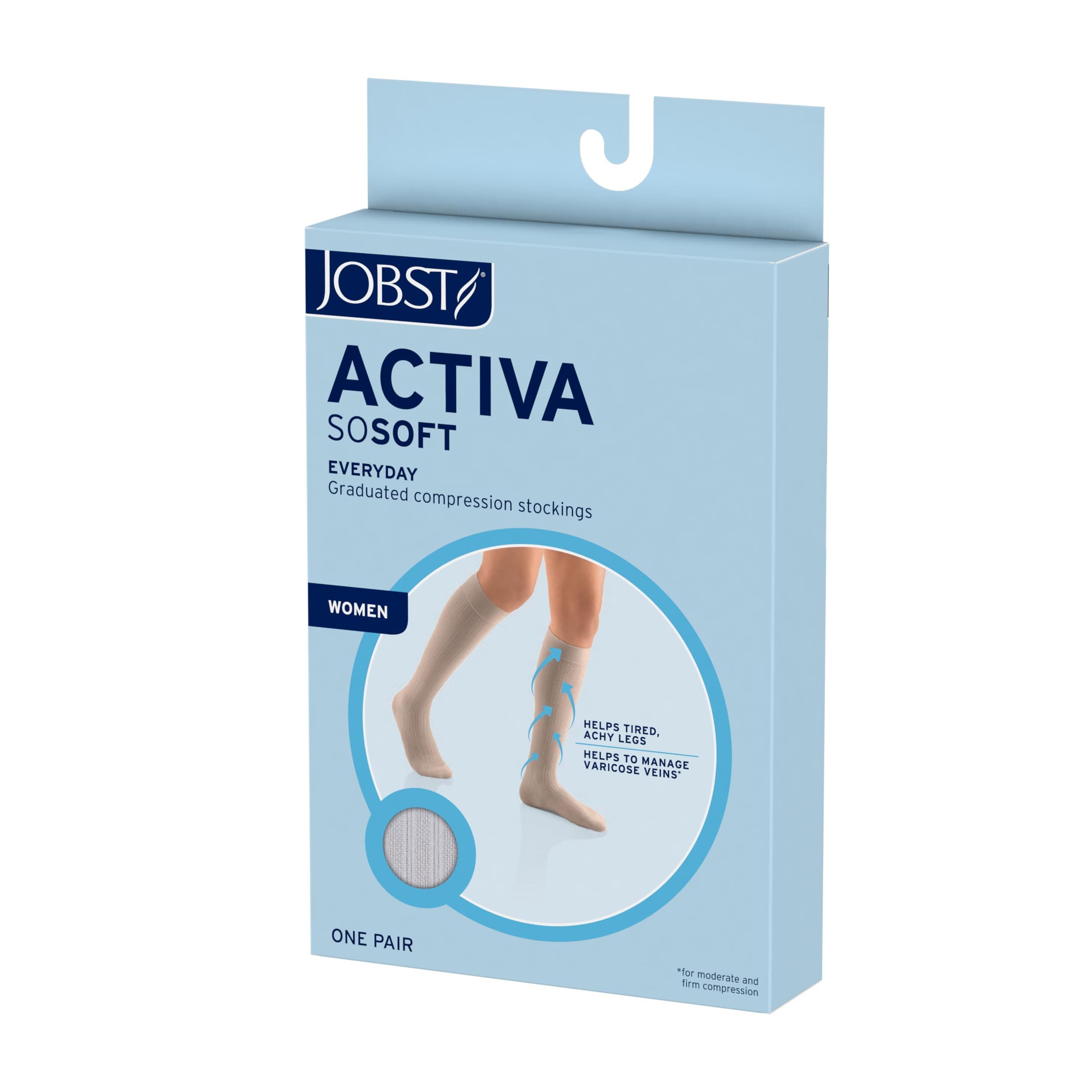 Jobst Activa SoSoft Brocade 8-15mmHg Knee High Compression Stocking, Closed Toe, Sand, Large - Pair - Image 1