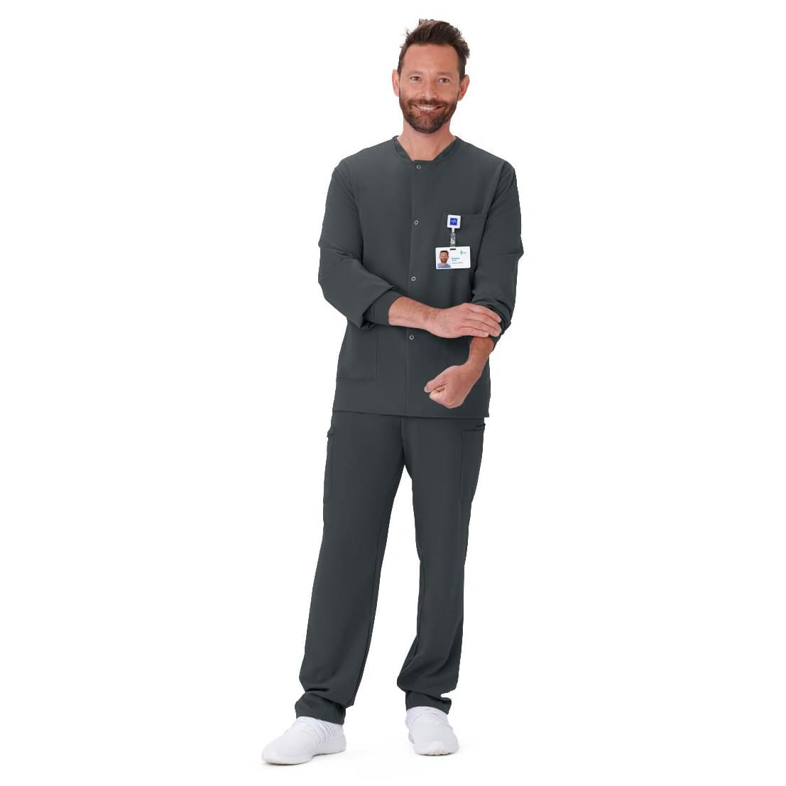 West End AVE Unisex 3 Pocket Scrub Jacket, Cuffed, Charcoal, Medium - Each - Image 1