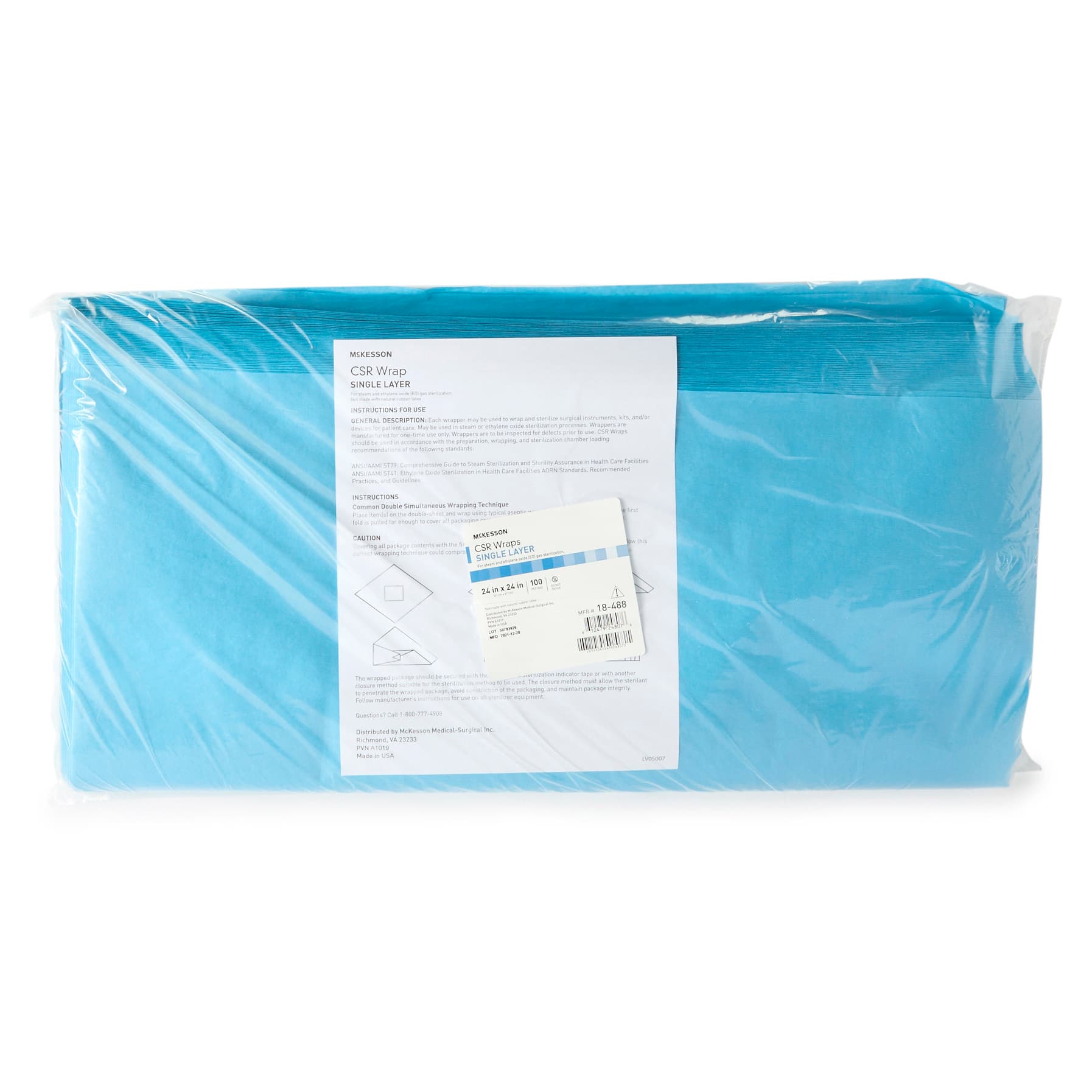 McKesson Sterilization Wrap Blue Single Layer Disposable, 24 X 24 Inch - Case of 500 - Image 1