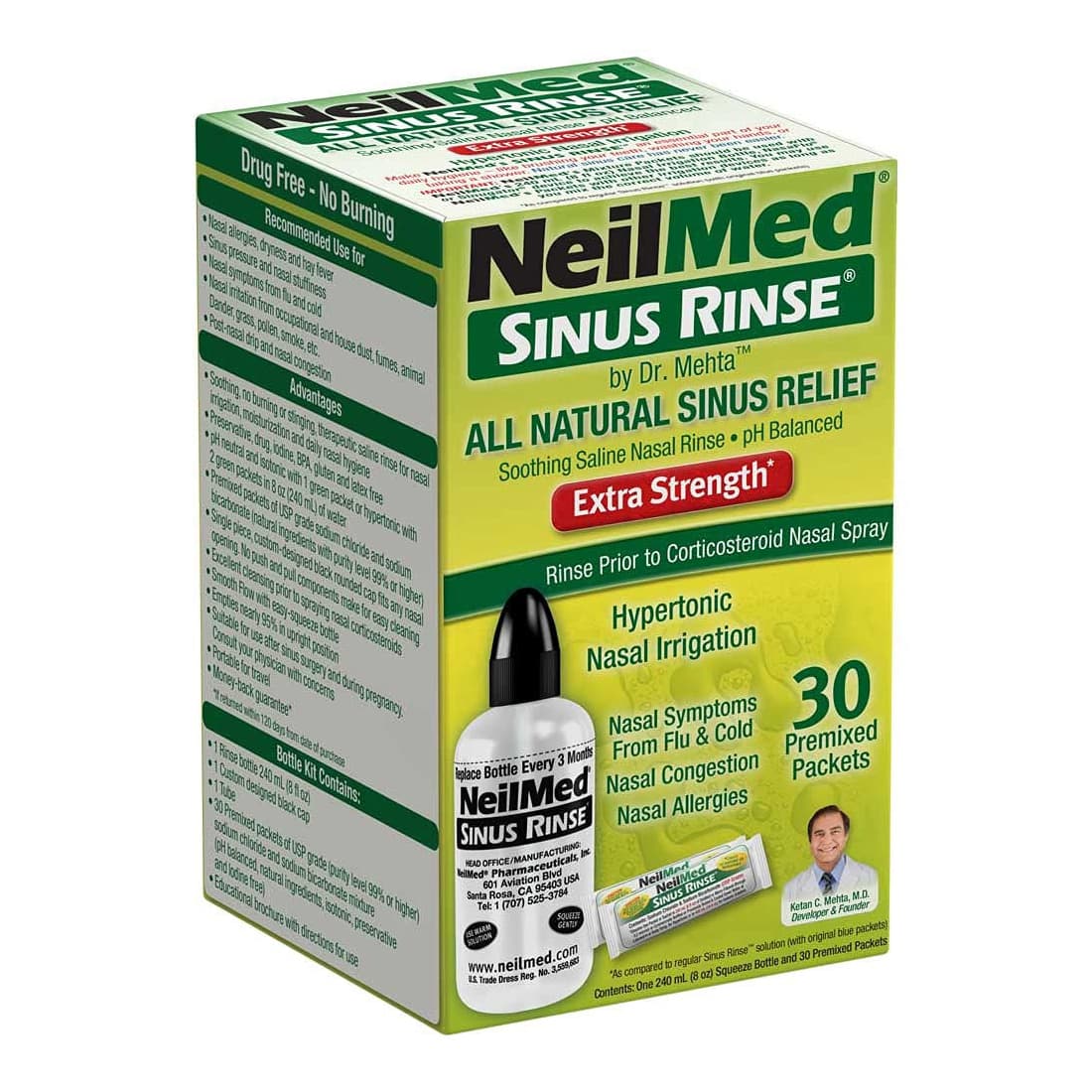 NeilMed Sinus Rinse Extra Strength Hypertonic Kit with 30 Premixed Packets - Kit - Image 1