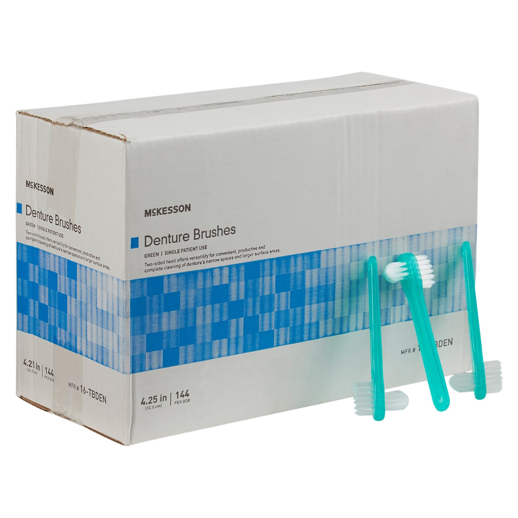 McKesson 2-Sided Bristle Denture Brush - Box of 144 - Image 1