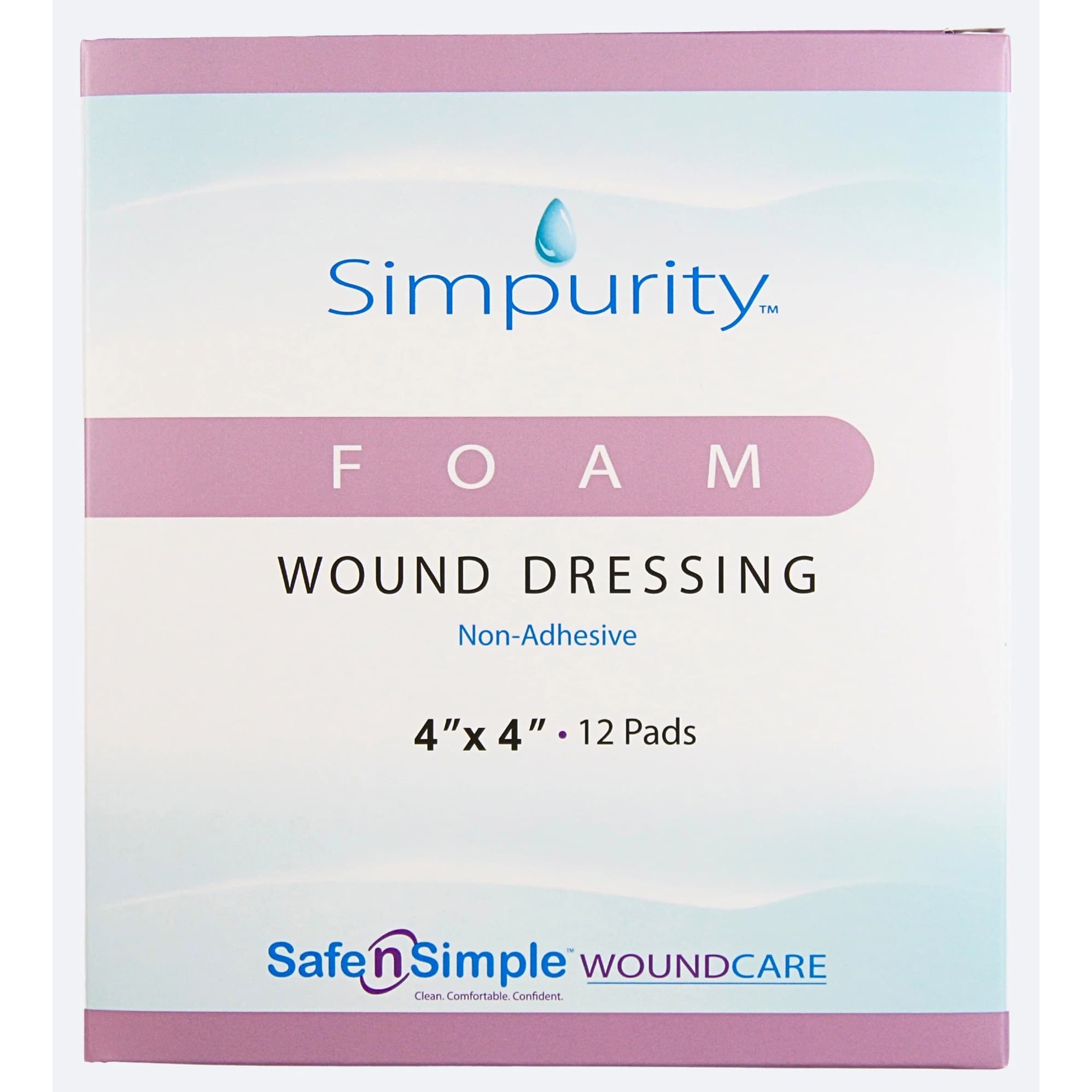 Simpurity Non-Adhesive Foam Wound Dressing, 4 x 4 Inch - Box of 12 - Image 1