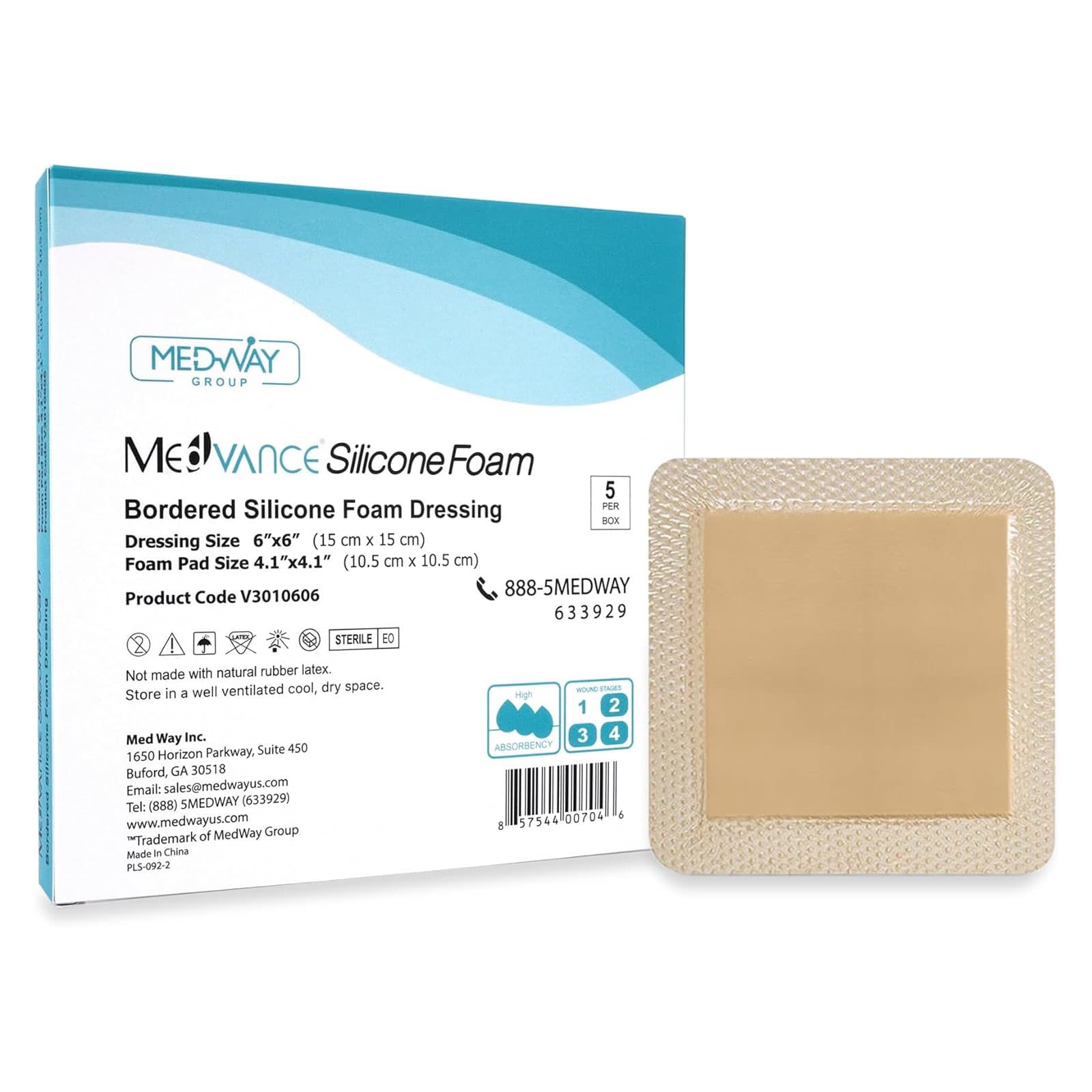 MedVance Bordered Silicone 6 x 6 Inch Foam Dressing, 4.1 x 4.1 Inch Pad - Box of 5 - Image 1