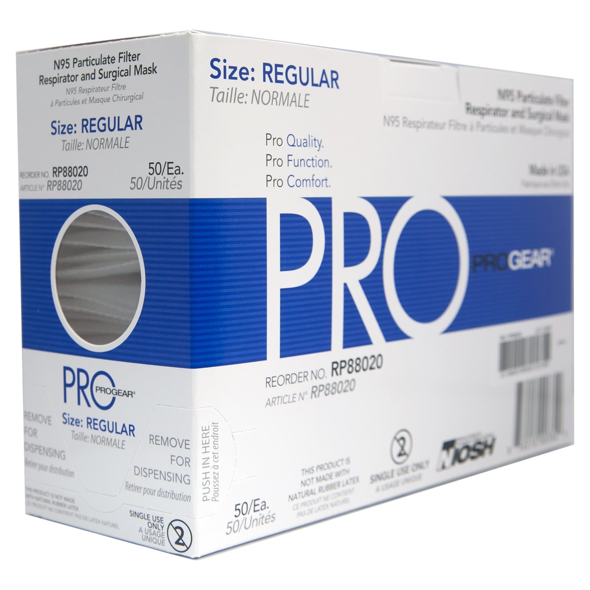 ProGear N95 Particulate Respirator and Surgical Mask ASTM Level 3, Regular - Box of 50 - Image 1
