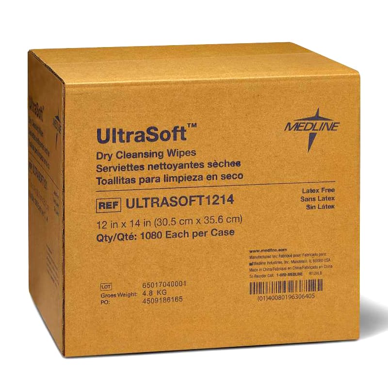 Medline UltraSoft Disposable Dry Cleansing Wipes, 12 x 14 Inch - Case of 1080 - Image 1