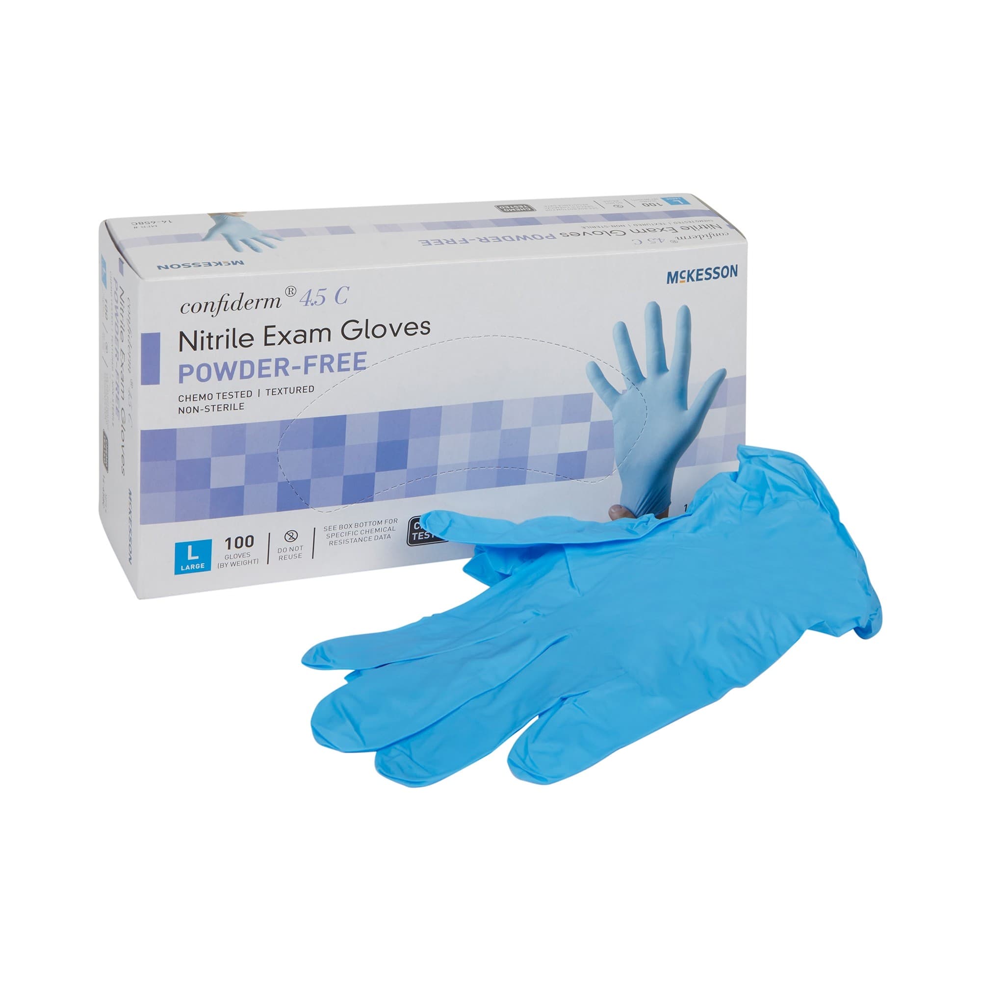 McKesson Confiderm 4.5C Nitrile Powder Free Exam Gloves, Blue, Large - Case of 1000 - Image 1