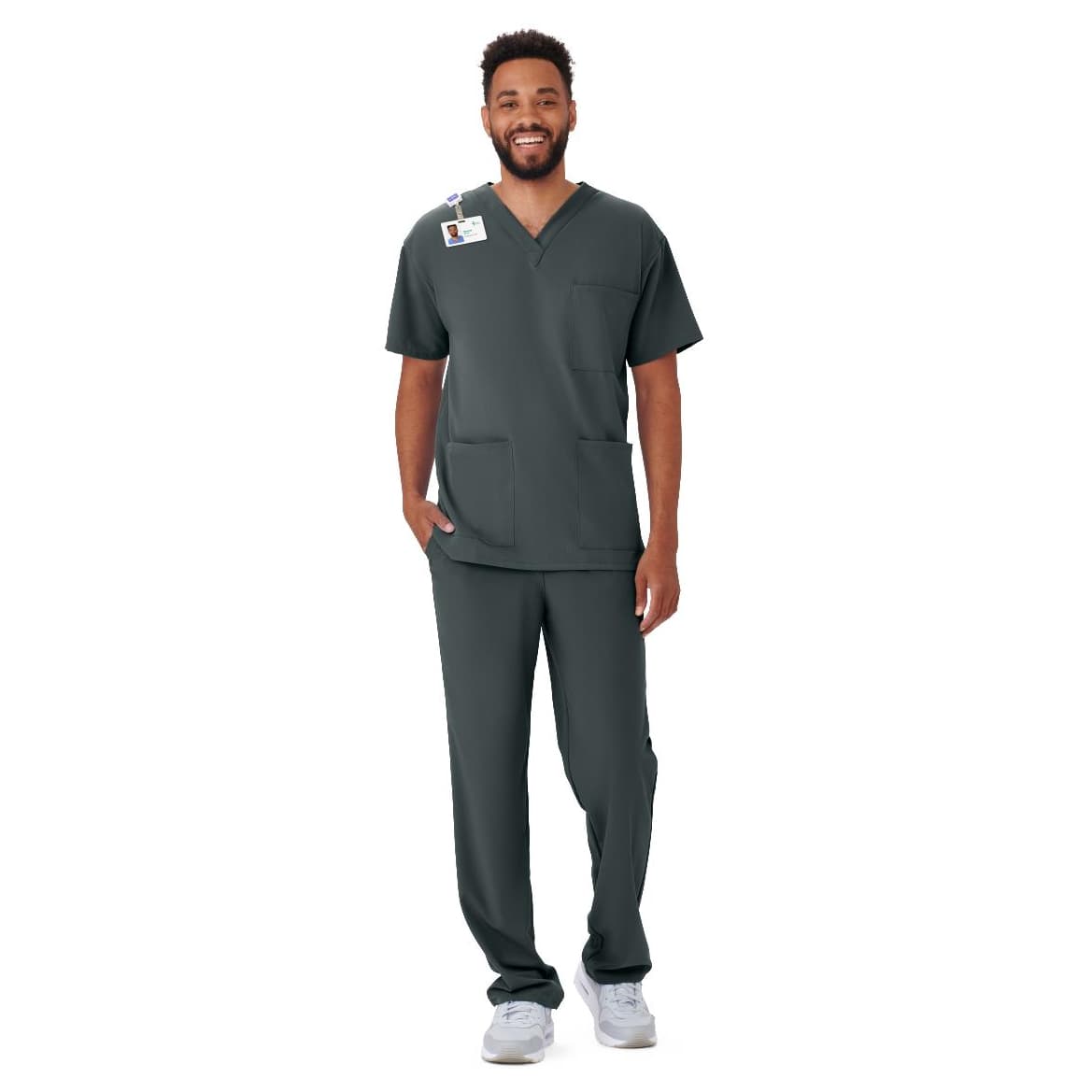 Medline Henderson AVE Unisex Scrub Tops with Shoulder Loop, 3-Pocket, Charcoal, Medium - Each - Image 1