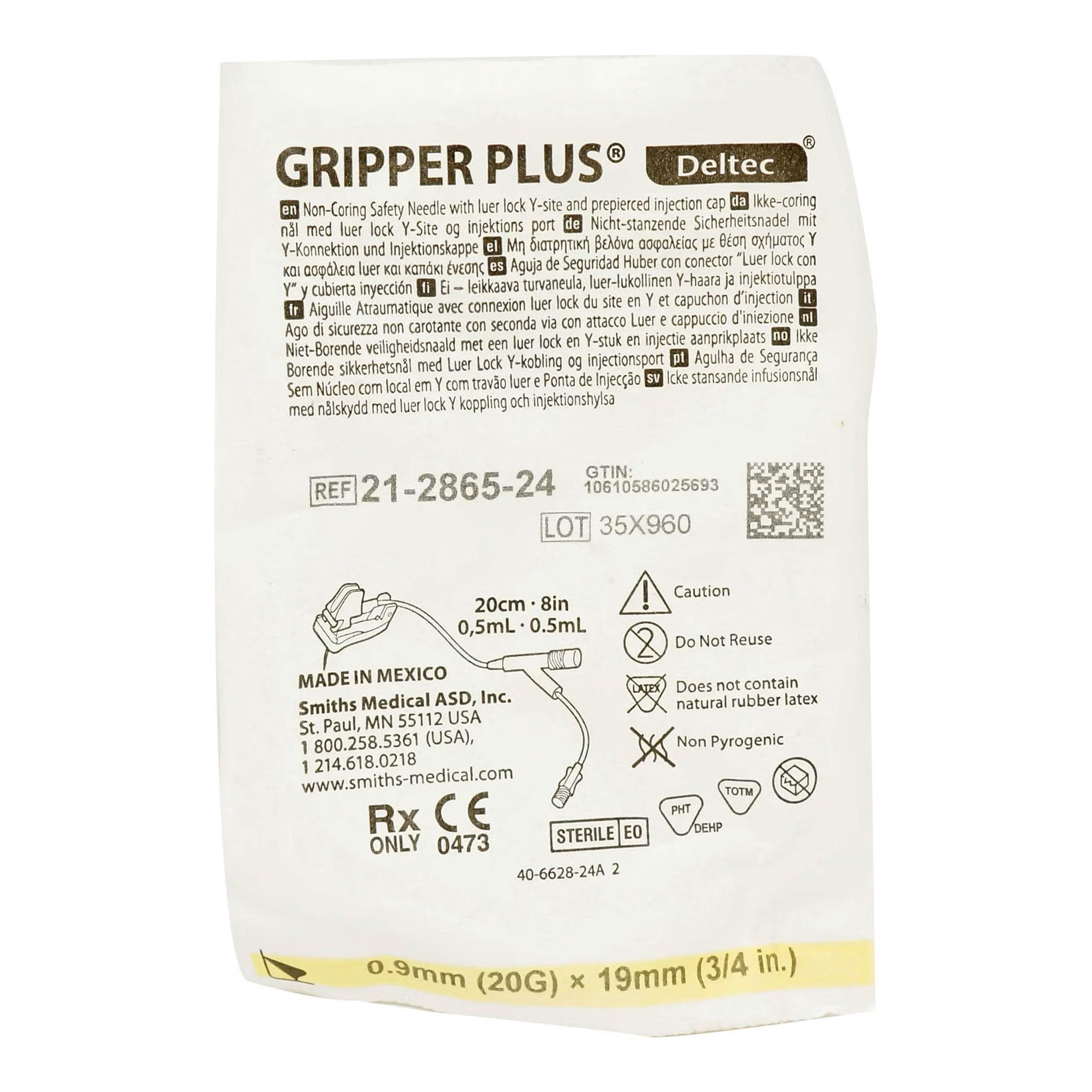 Deltec Gripper Plus Safety Needles with Y-Site, 20 Gauge, 3/4 Inch - Box of 12 - Image 1