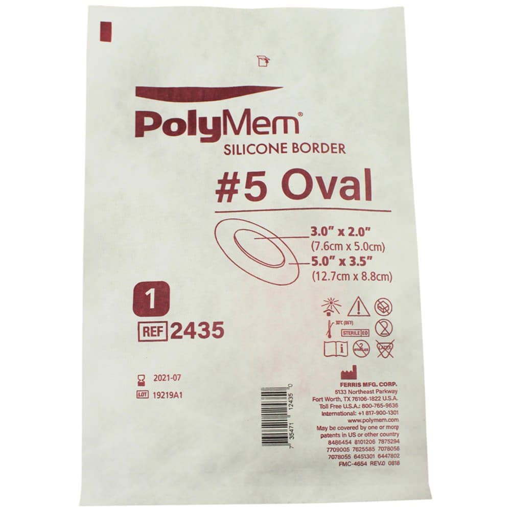 PolyMem Oval Shape Silicone Border Foam Dressing, 3.5 x 5 Inch - Each - Image 1