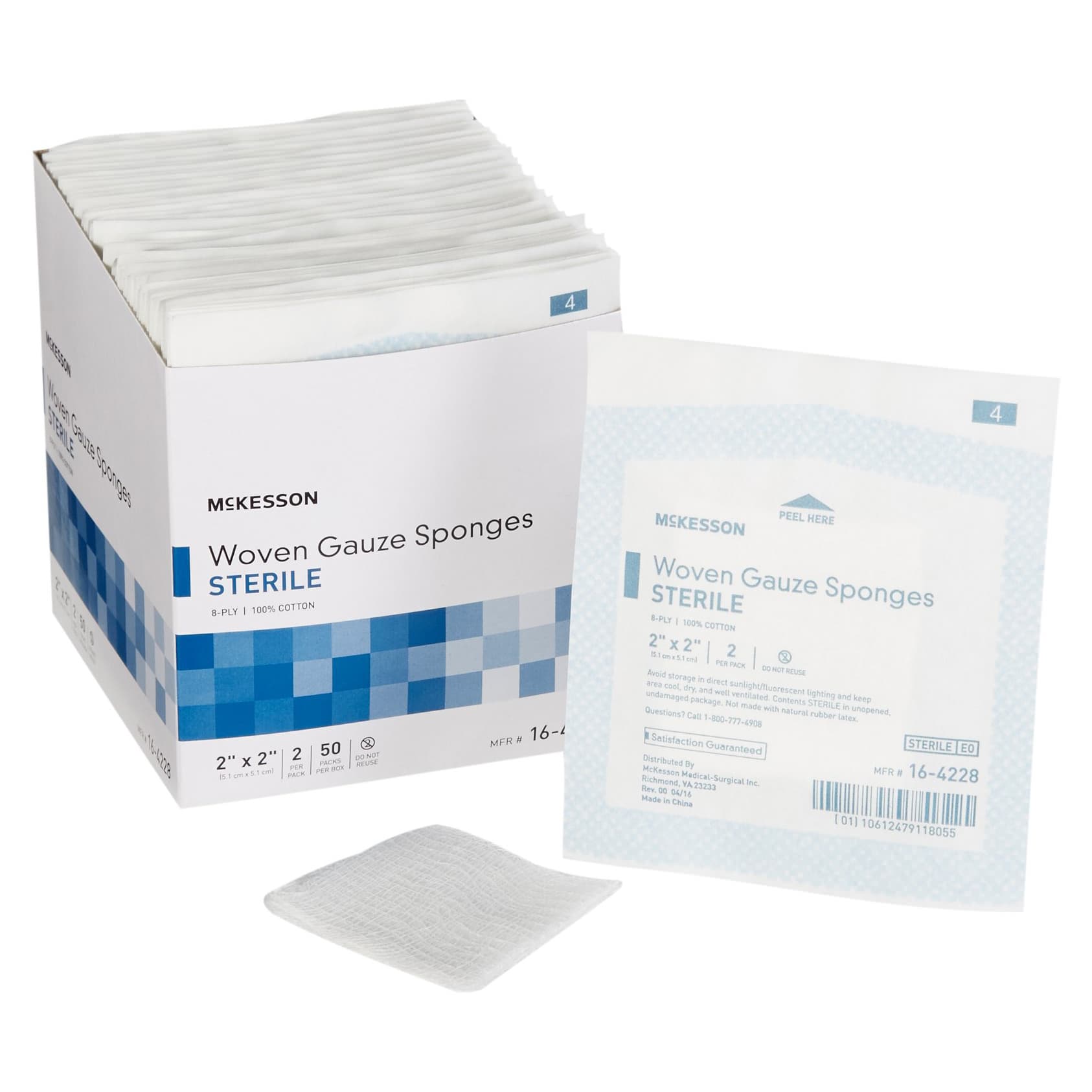 McKesson Sterile Gauze Sponges, 8-Ply, 2 x 2 Inch - Case of 1500 - Image 1