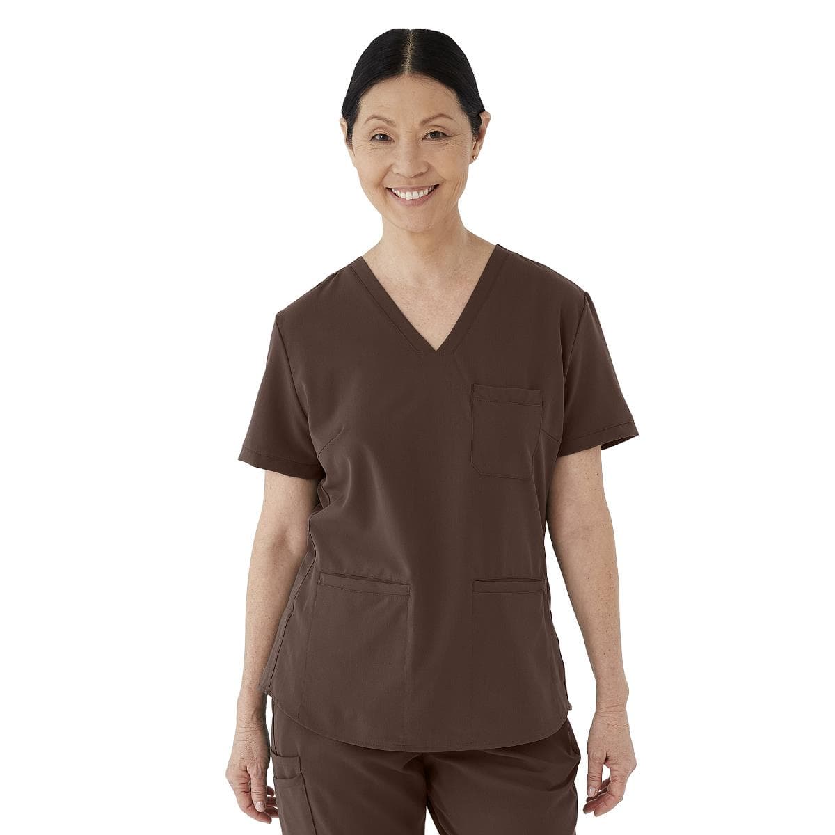 Medline Lexington AVE Women's V-Neck Scrub Tops with 3 Pockets, Chocolate, Small - Image 1