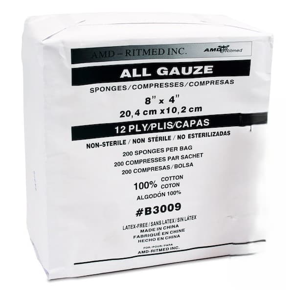 Medicom General Use Gauze Sponges, 8" x 4", 12-Ply, Non-Sterile - Case of 2000 - Image 1