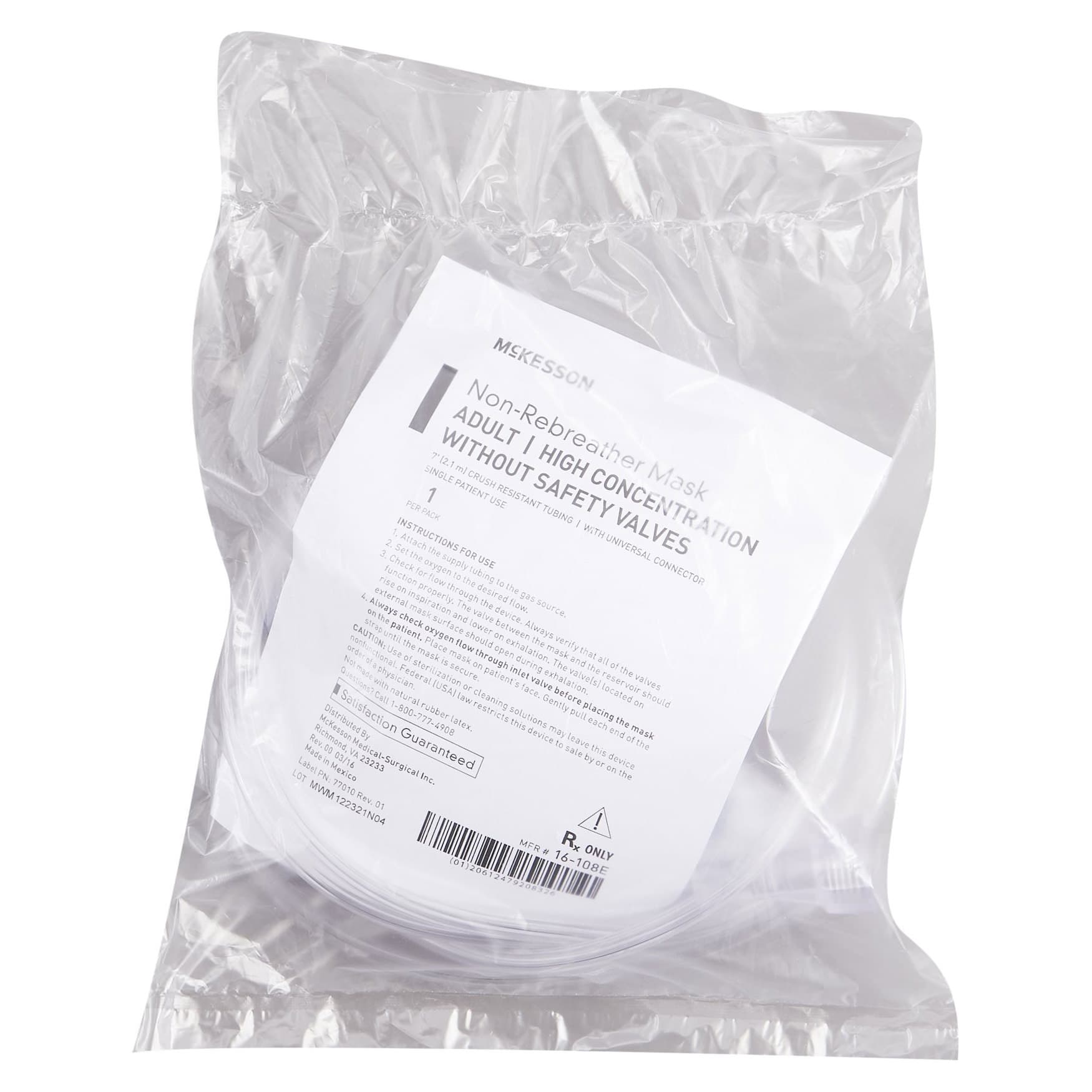 McKesson NonRebreather Oxygen Mask Clear Adjustable Head Strap One Size Fits Most - Image 2