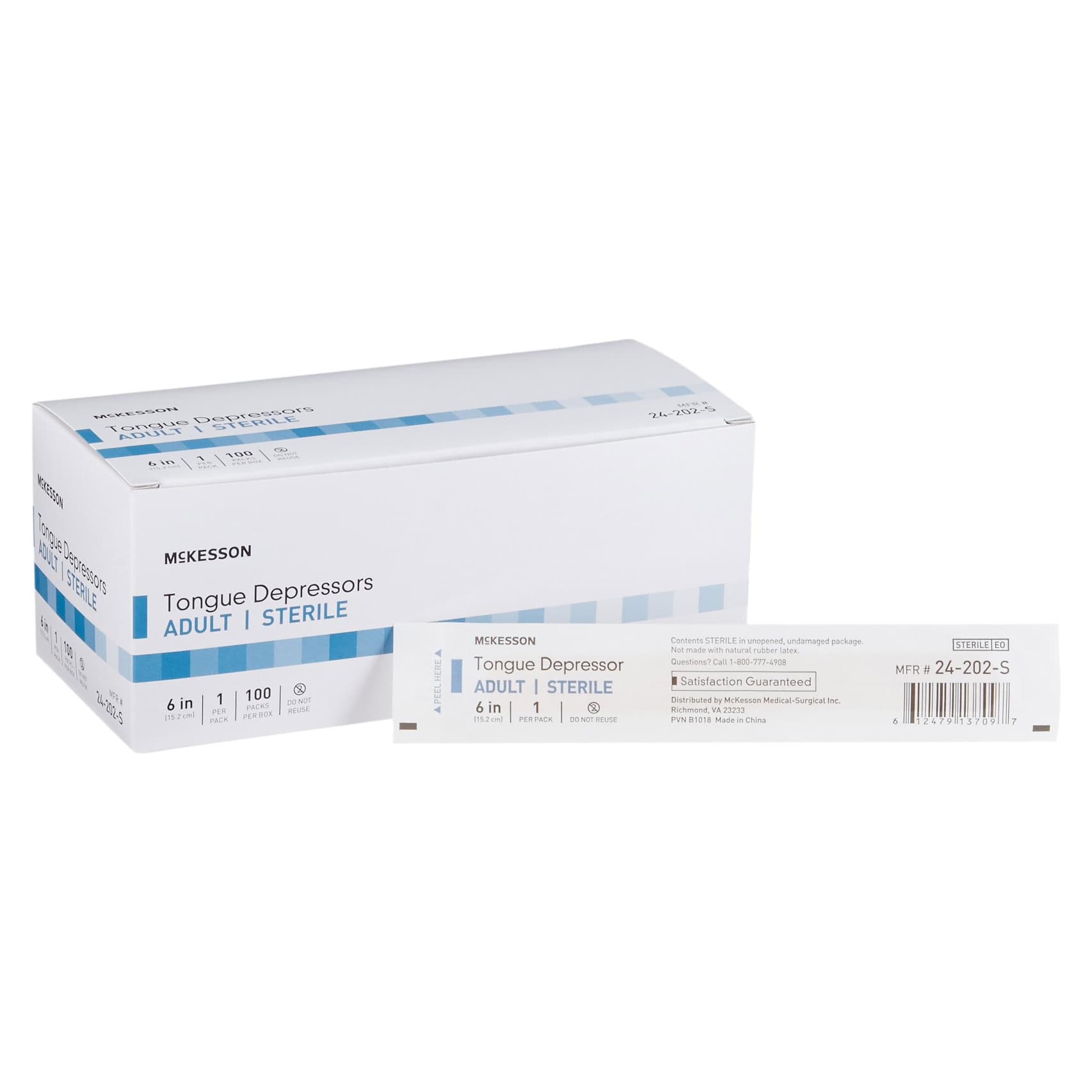 McKesson Adult Sterile Unflavored Tongue Depressors, 6 Inch - Box of 100 - Image 1