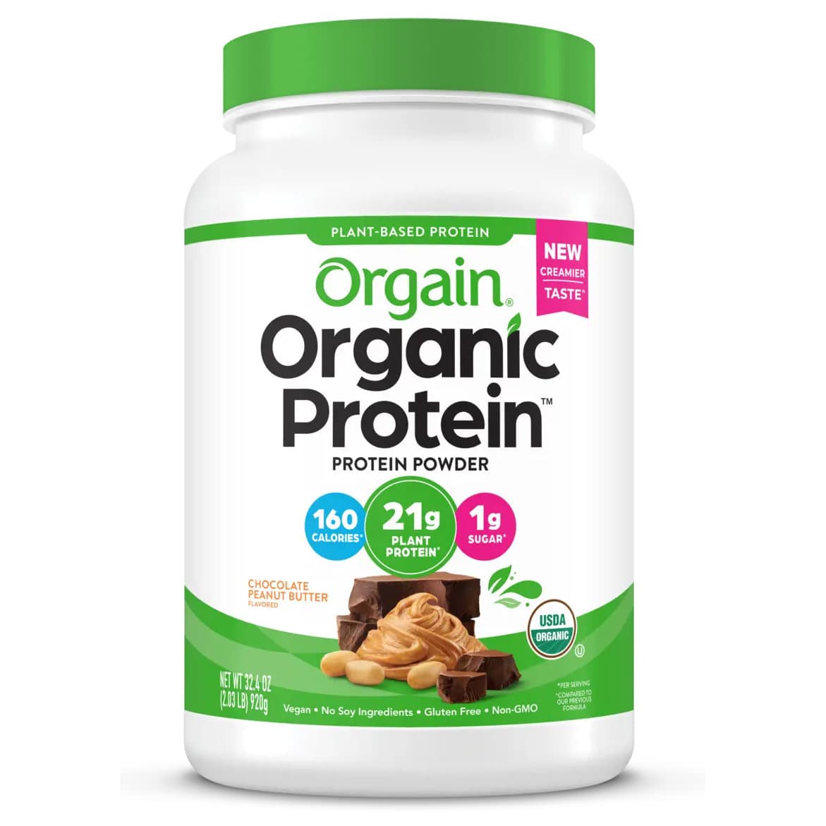 Orgain Organic Plant Based Protein Powder, Chocolate Peanut Butter 32.4 oz - Case of 12 - Image 1